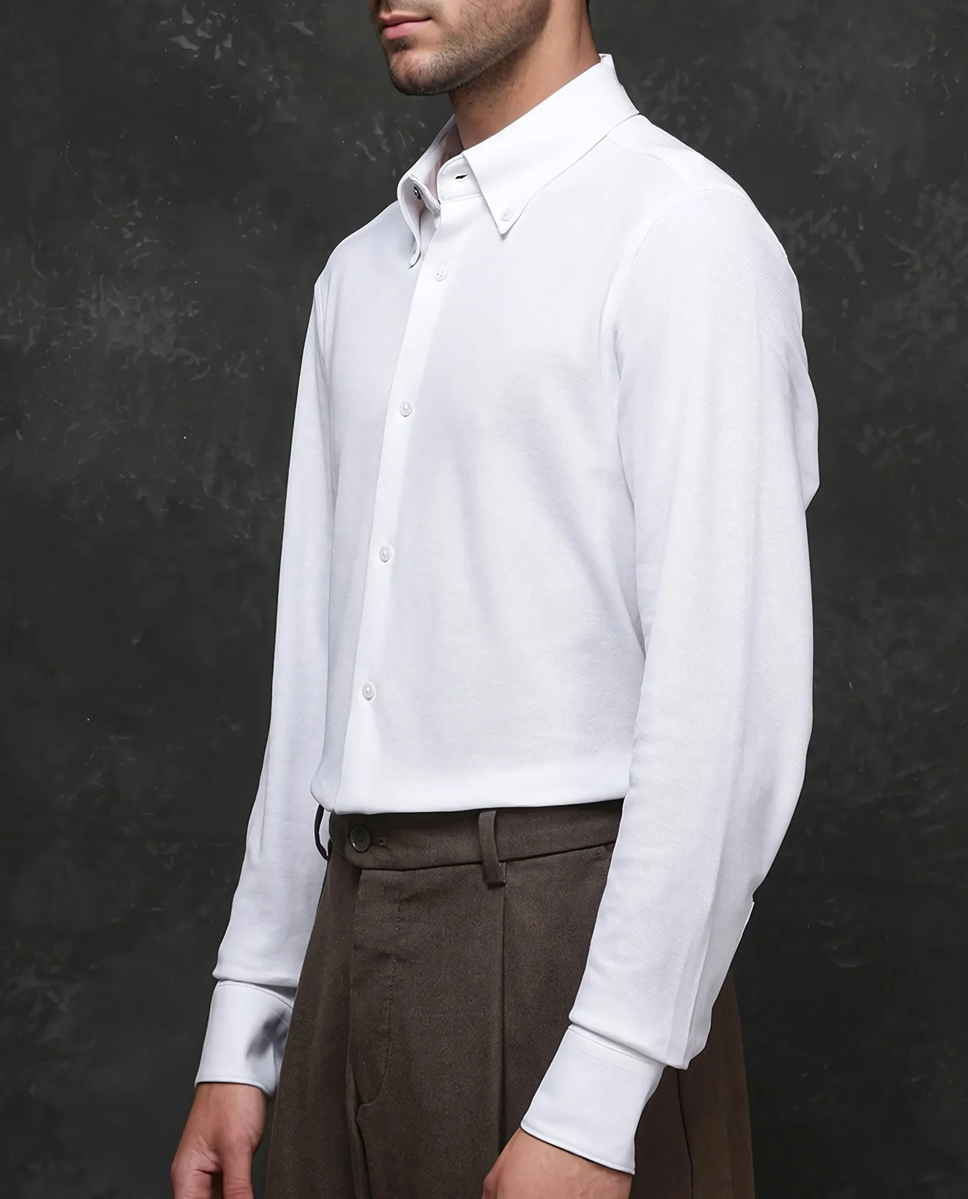 Rare Rabbit Men's Vane White Cotton Plain Regular Fit Full Sleeve Button-Down Collar Shirt - Image 3
