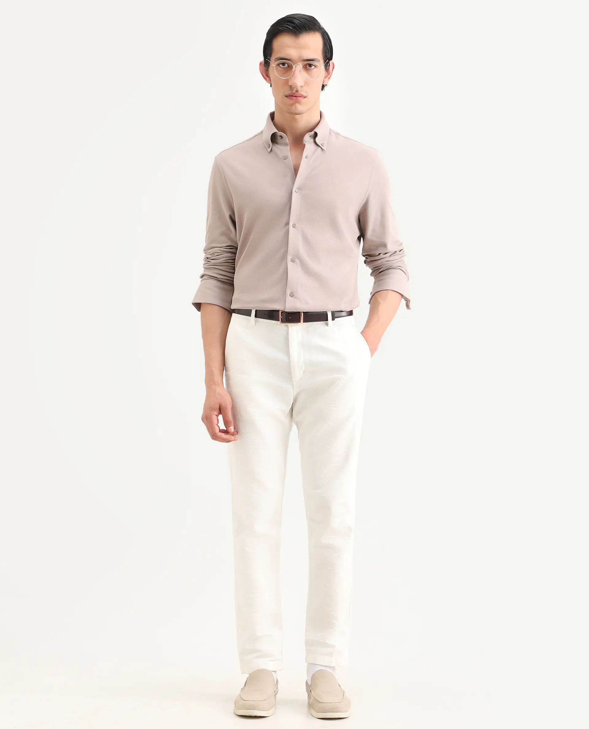 Rare Rabbit Men's Vane-Ss26 Beige Cotton Fabric Full Sleeve Regular Fit Plain Shirt - Image 2