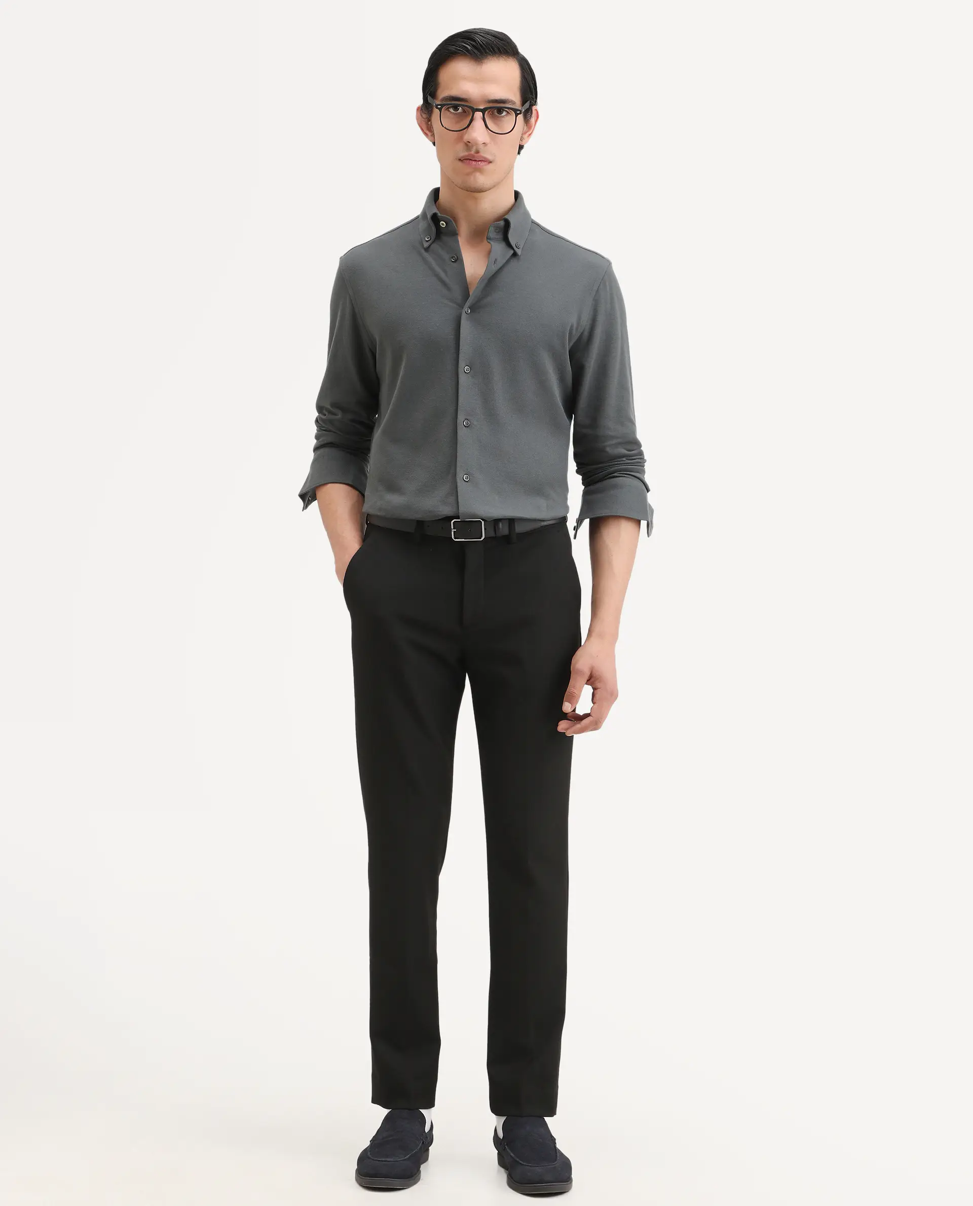 Rare Rabbit Men's Vane-Ss26 Dark Grey Cotton Fabric Full Sleeve Regular Fit Plain Shirt - Image 2