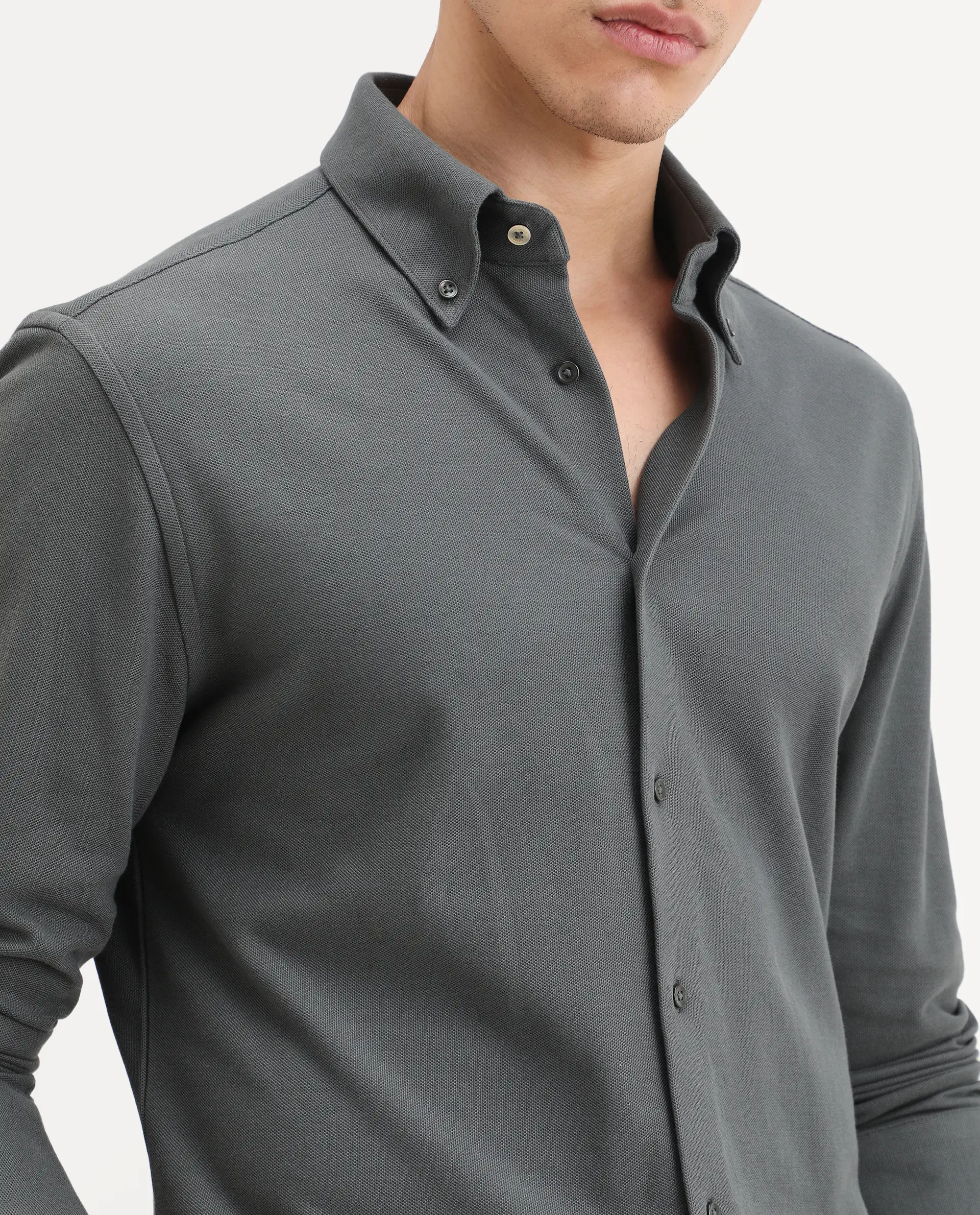 Rare Rabbit Men's Vane-Ss26 Dark Grey Cotton Fabric Full Sleeve Regular Fit Plain Shirt - Image 3