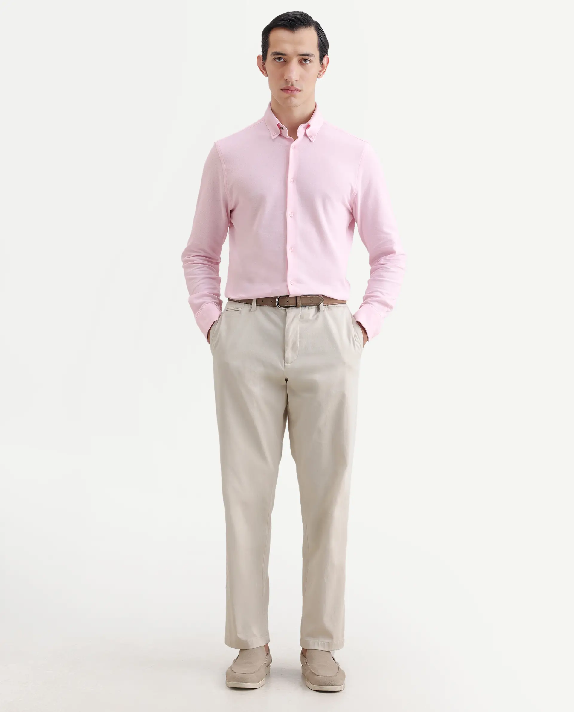 Rare Rabbit Men's Vane-Ss26 Light Pink Cotton Fabric Full Sleeve Regular Fit Plain Shirt - Image 2