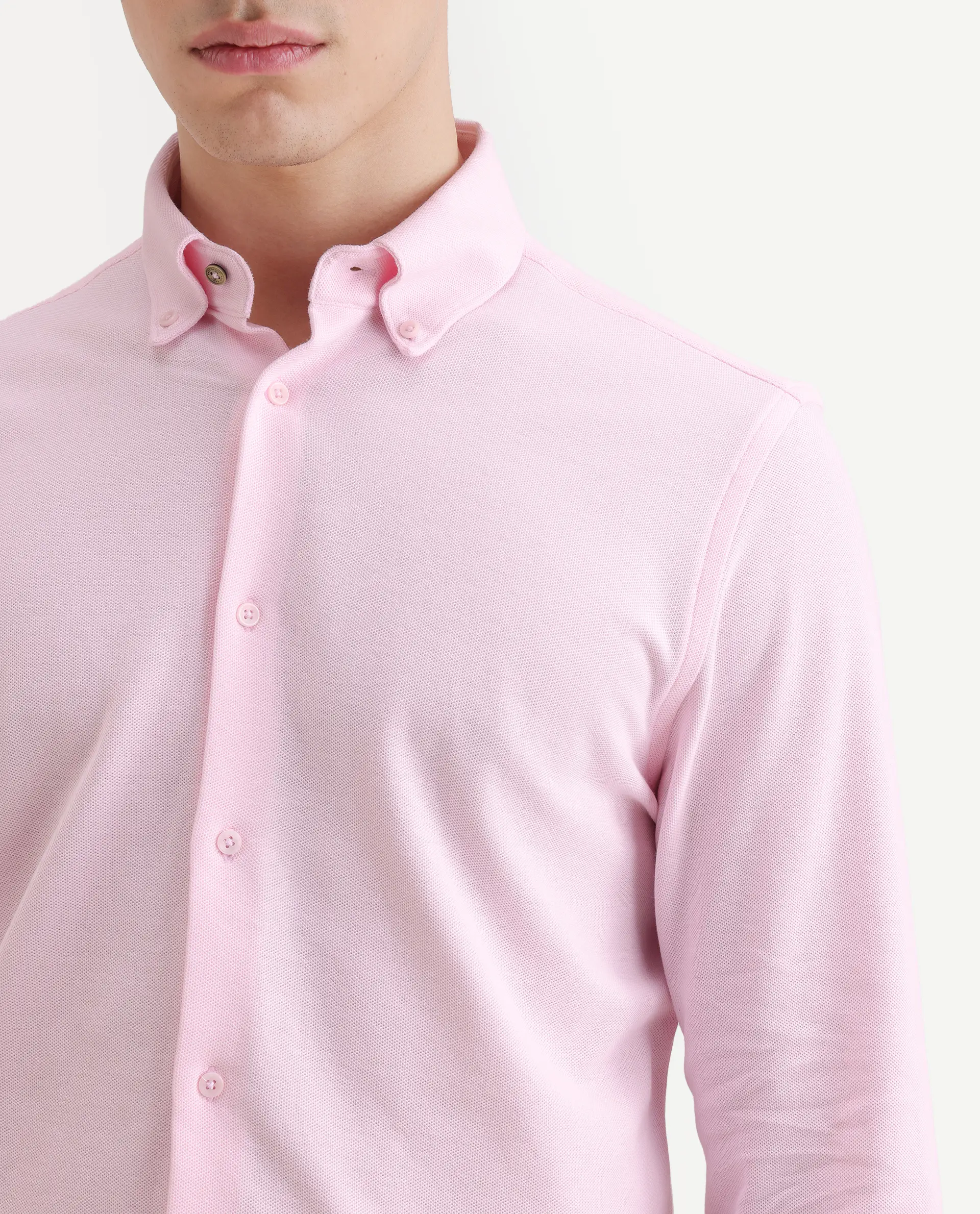 Rare Rabbit Men's Vane-Ss26 Light Pink Cotton Fabric Full Sleeve Regular Fit Plain Shirt - Image 3