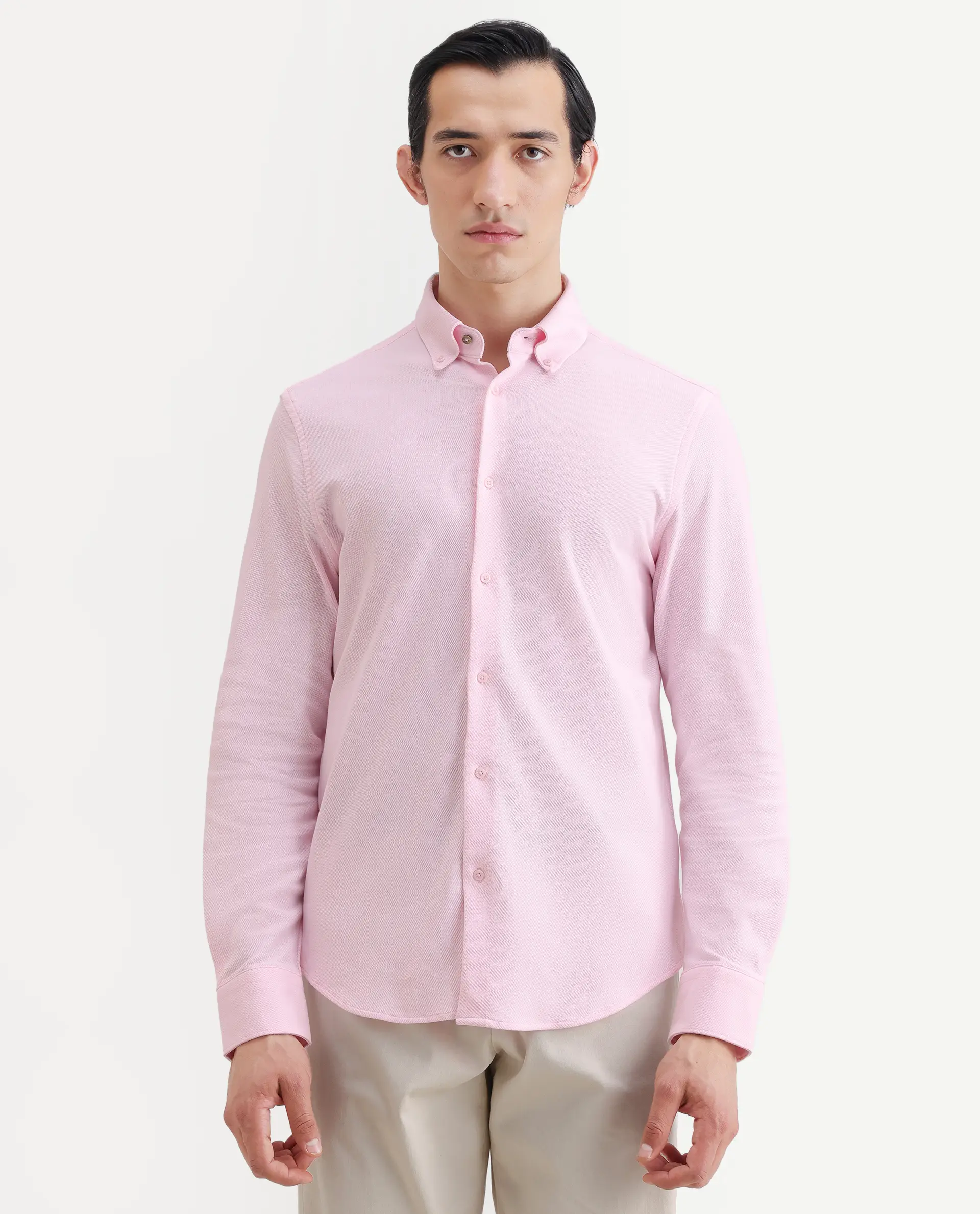 Rare Rabbit Men's Vane-Ss26 Light Pink Cotton Fabric Full Sleeve Regular Fit Plain Shirt - Image 4