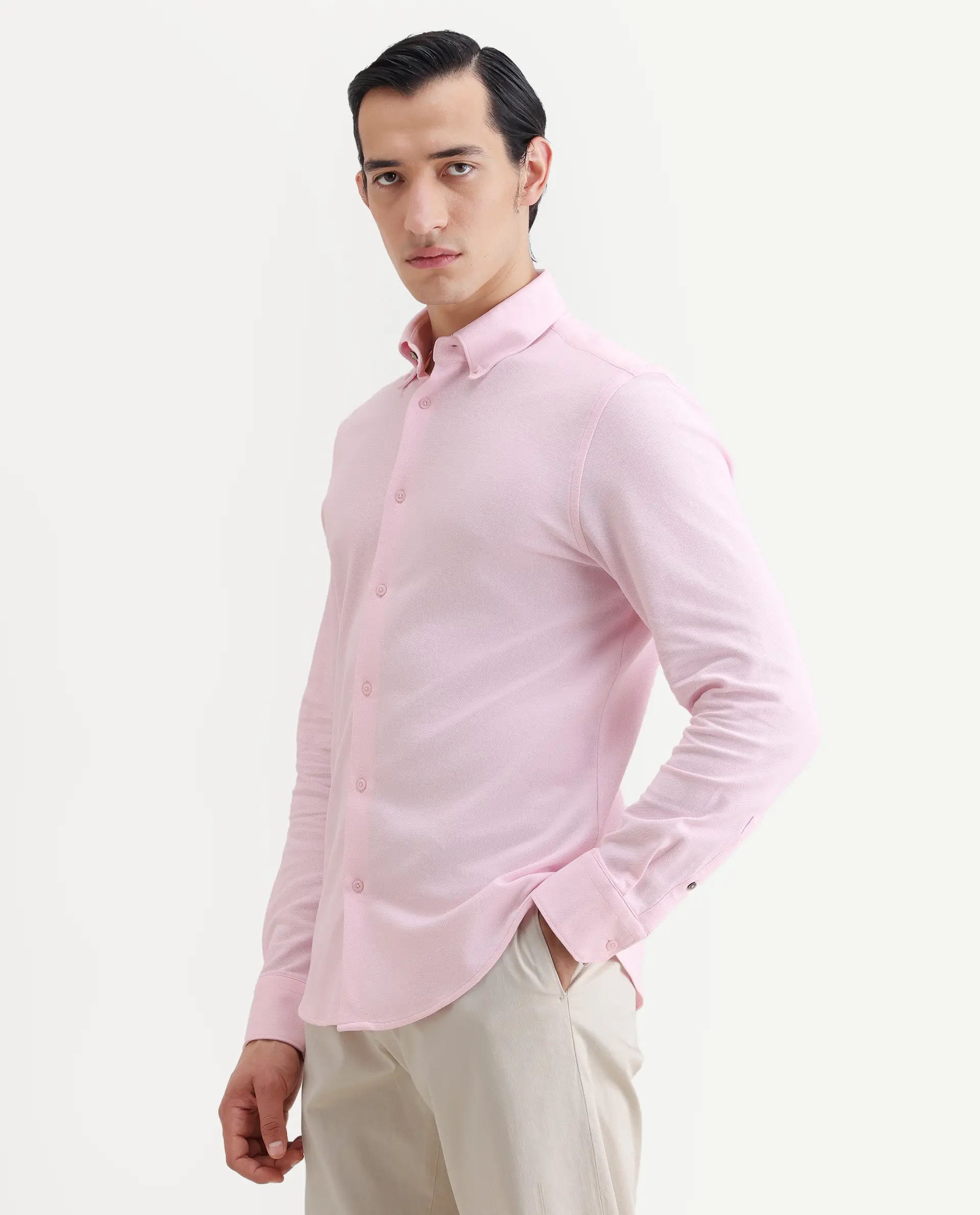 Rare Rabbit Men's Vane-Ss26 Light Pink Cotton Fabric Full Sleeve Regular Fit Plain Shirt - Image 5