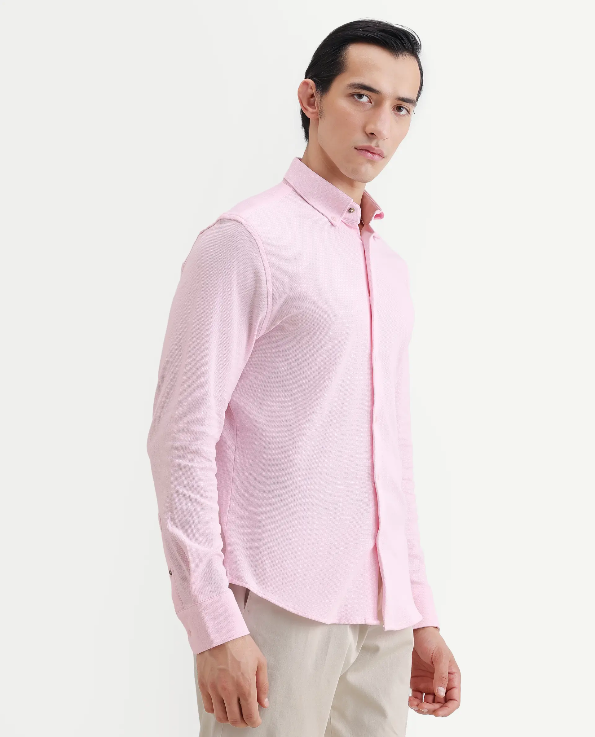 Rare Rabbit Men's Vane-Ss26 Light Pink Cotton Fabric Full Sleeve Regular Fit Plain Shirt - Image 6