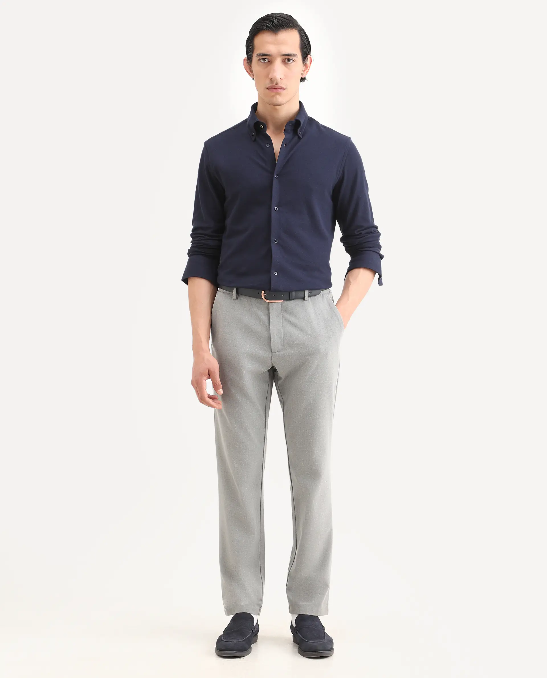 Rare Rabbit Men's Vane-Ss26 Navy Cotton Fabric Full Sleeve Regular Fit Plain Shirt - Image 2