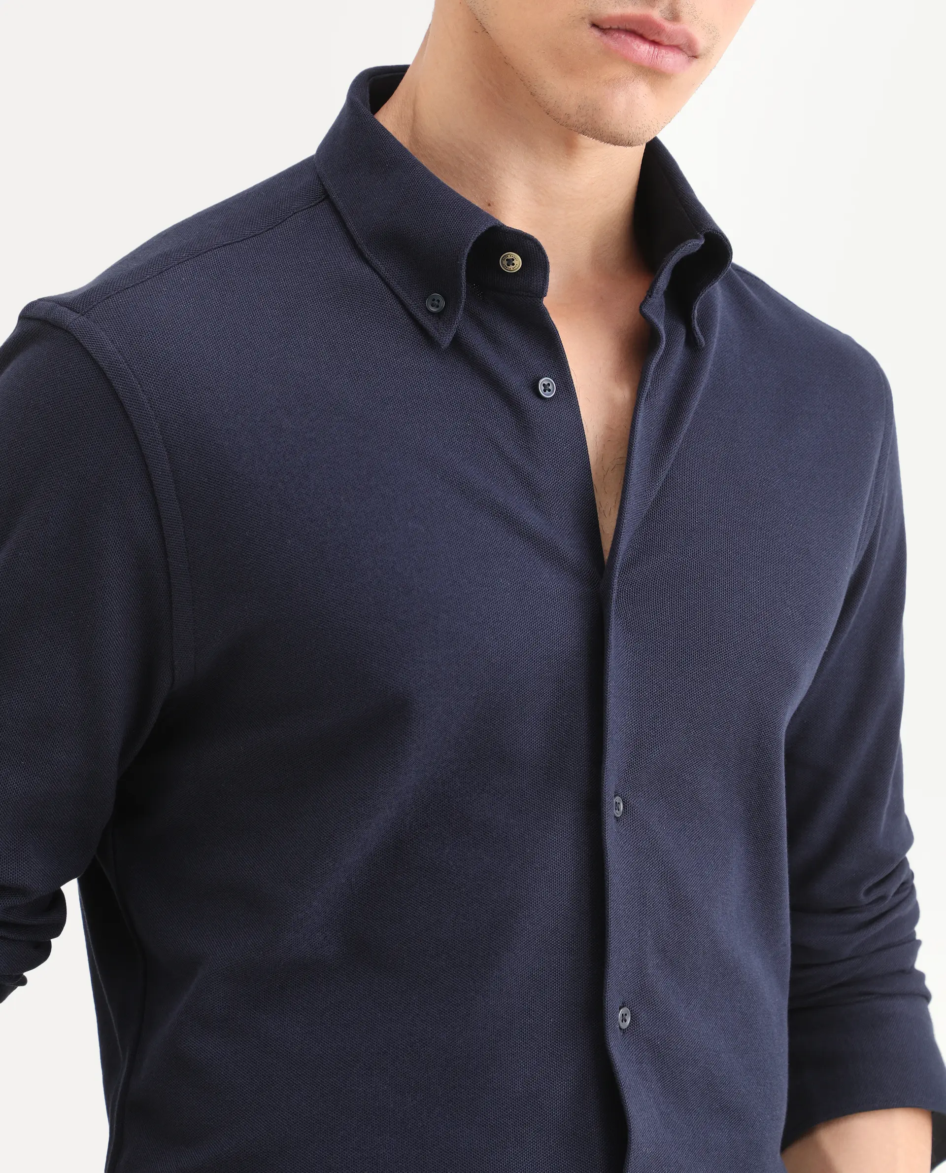 Rare Rabbit Men's Vane-Ss26 Navy Cotton Fabric Full Sleeve Regular Fit Plain Shirt - Image 3