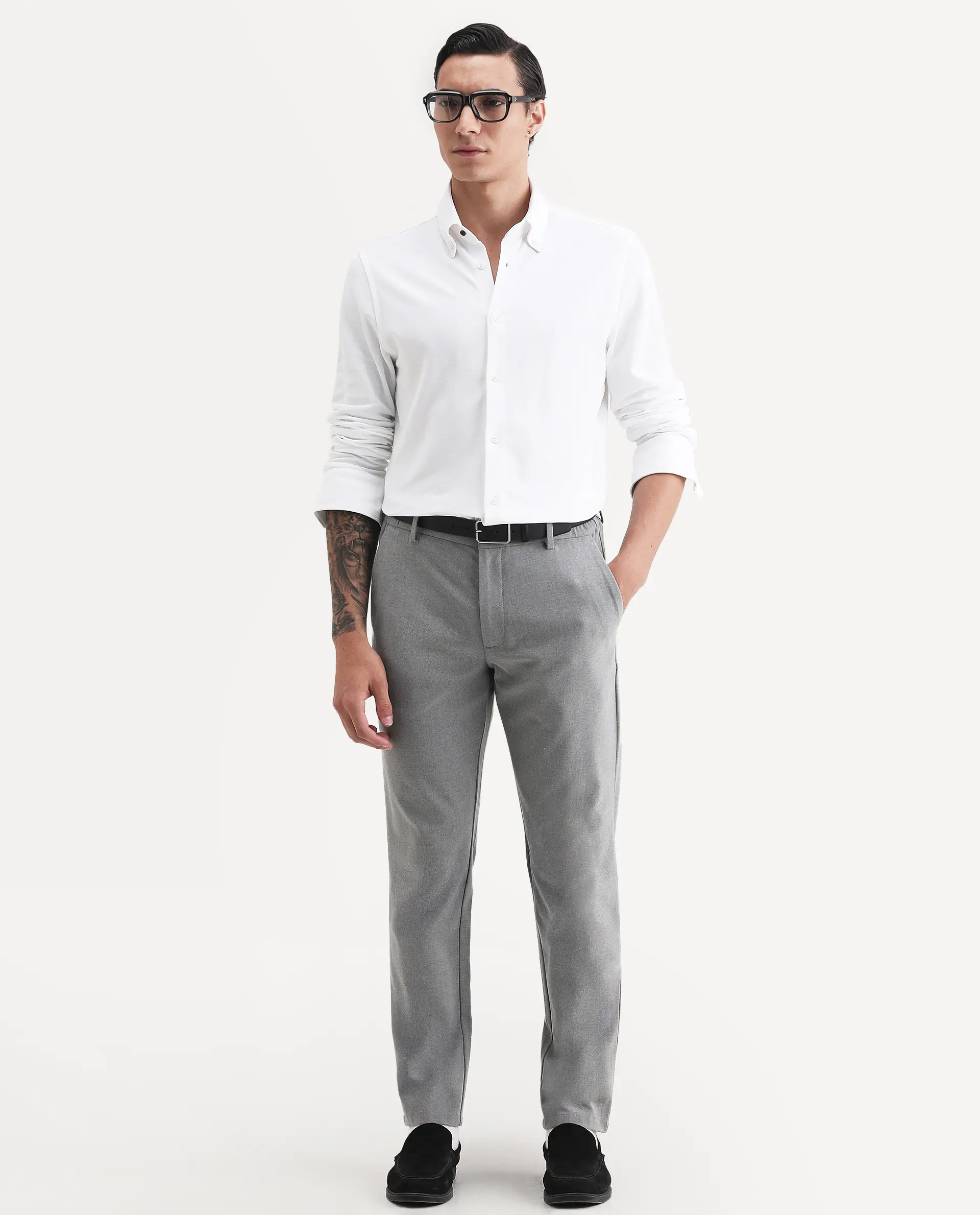 Rare Rabbit Men's Vane-Ss26 White Cotton Fabric Full Sleeve Regular Fit Plain Shirt - Image 2