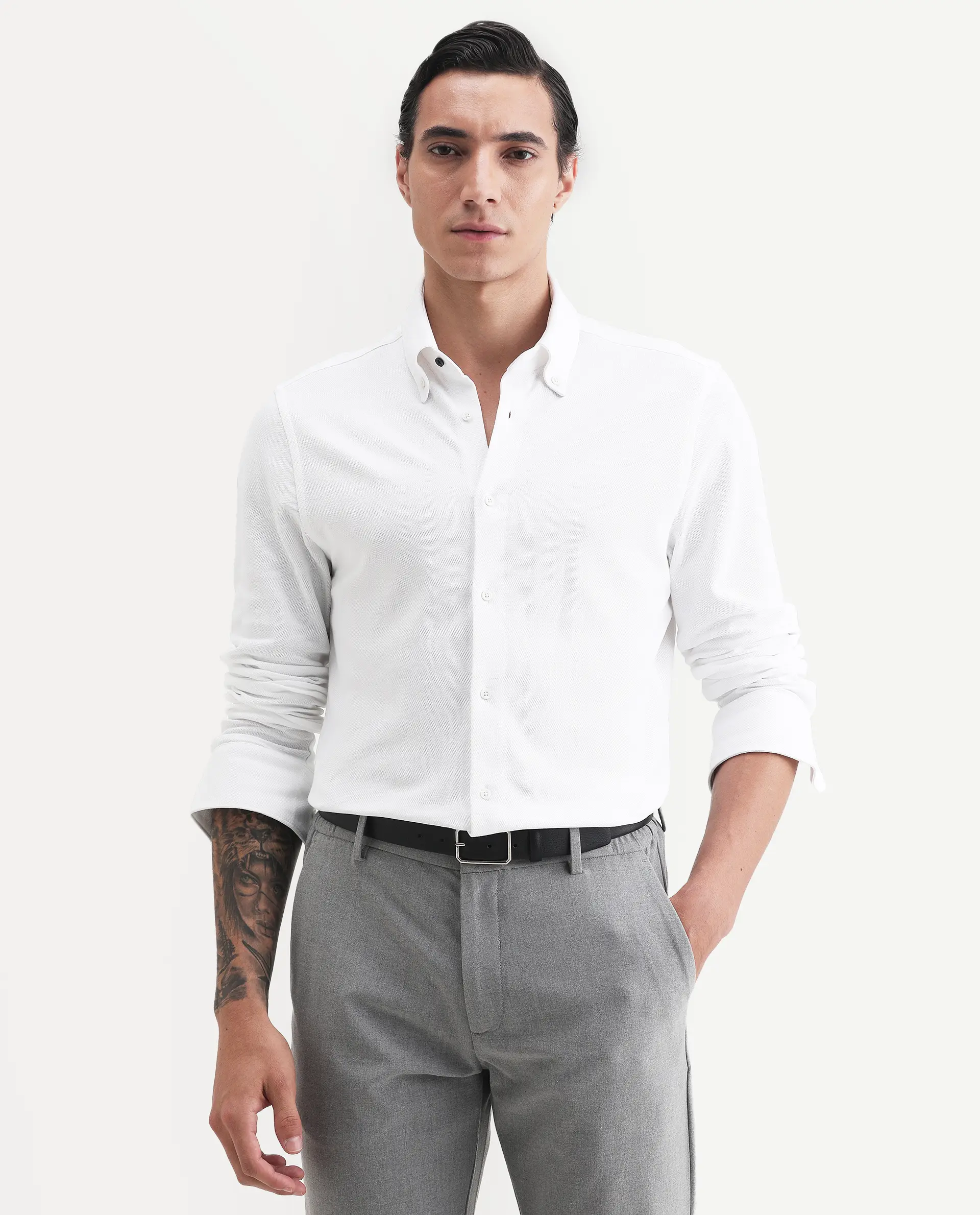 Rare Rabbit Men's Vane-Ss26 White Cotton Fabric Full Sleeve Regular Fit Plain Shirt - Image 4