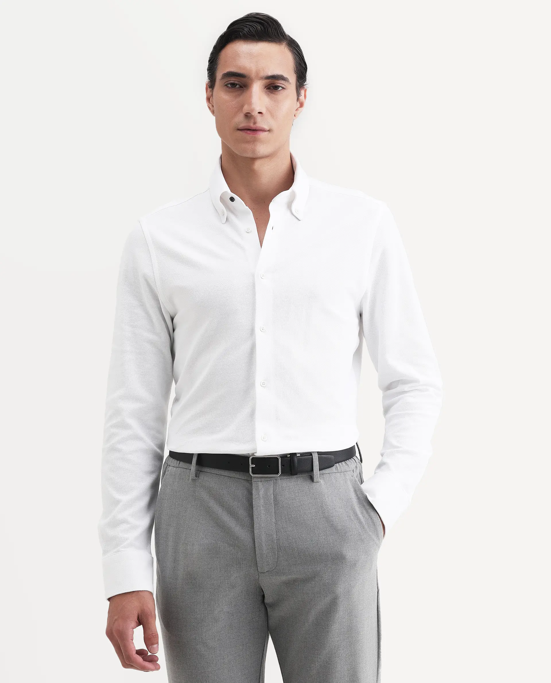 Rare Rabbit Men's Vane-Ss26 White Cotton Fabric Full Sleeve Regular Fit Plain Shirt - Image 5