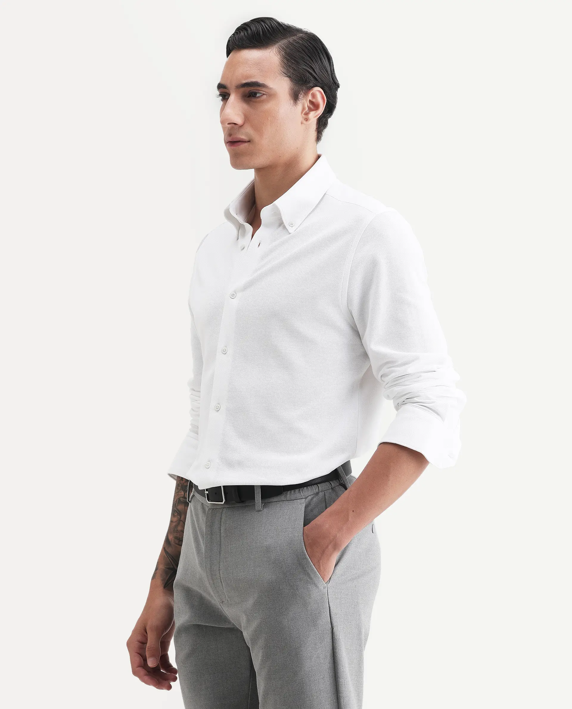 Rare Rabbit Men's Vane-Ss26 White Cotton Fabric Full Sleeve Regular Fit Plain Shirt - Image 6