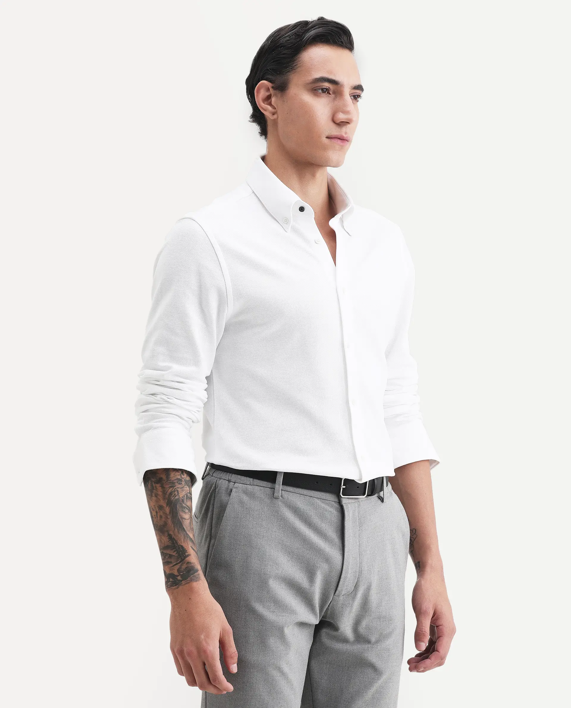 Rare Rabbit Men's Vane-Ss26 White Cotton Fabric Full Sleeve Regular Fit Plain Shirt - Image 7