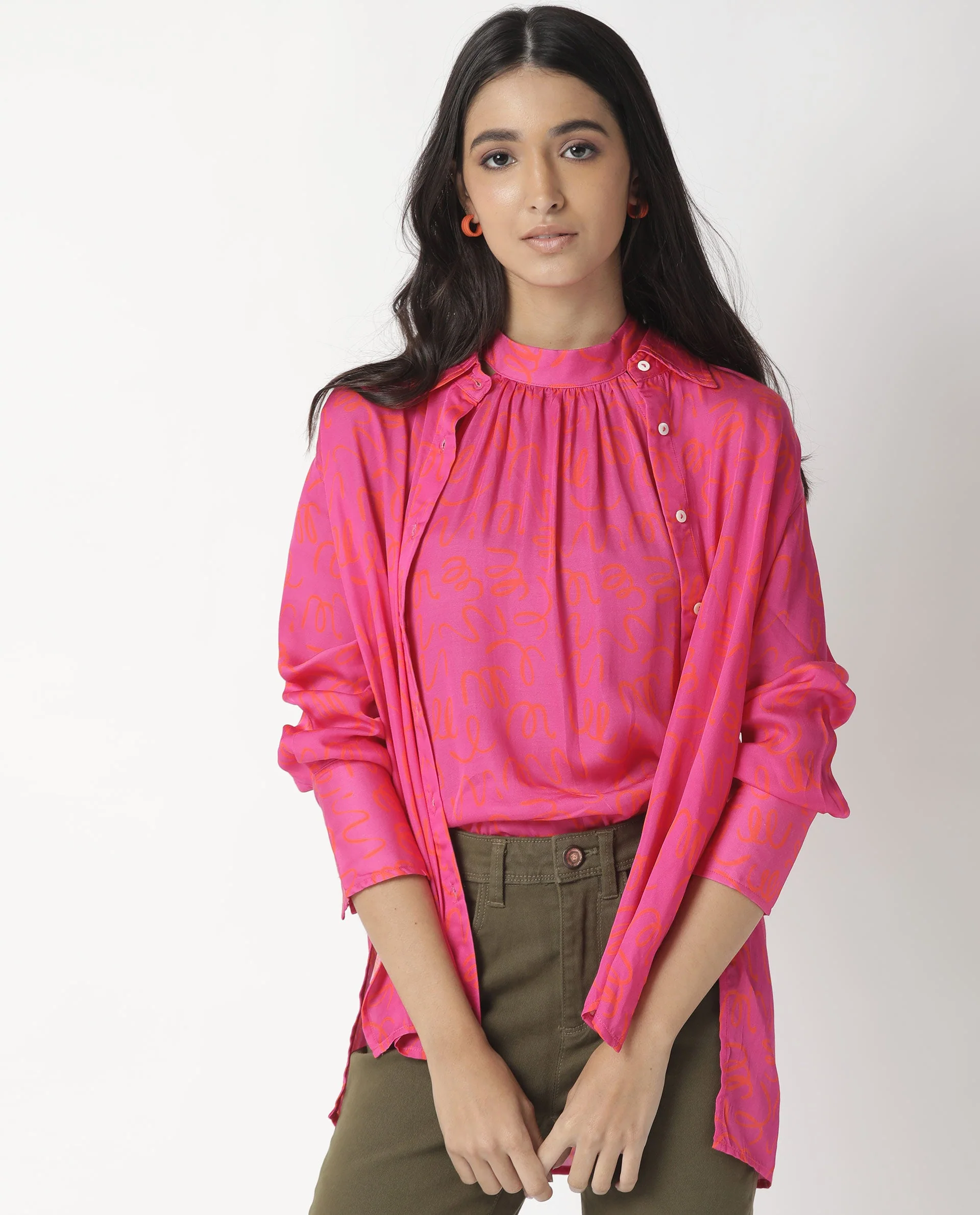 Rareism Womens Vani Pink Dress Modal Fabric Regular Fit Cuffed Sleeve Collared Neck - Image 10