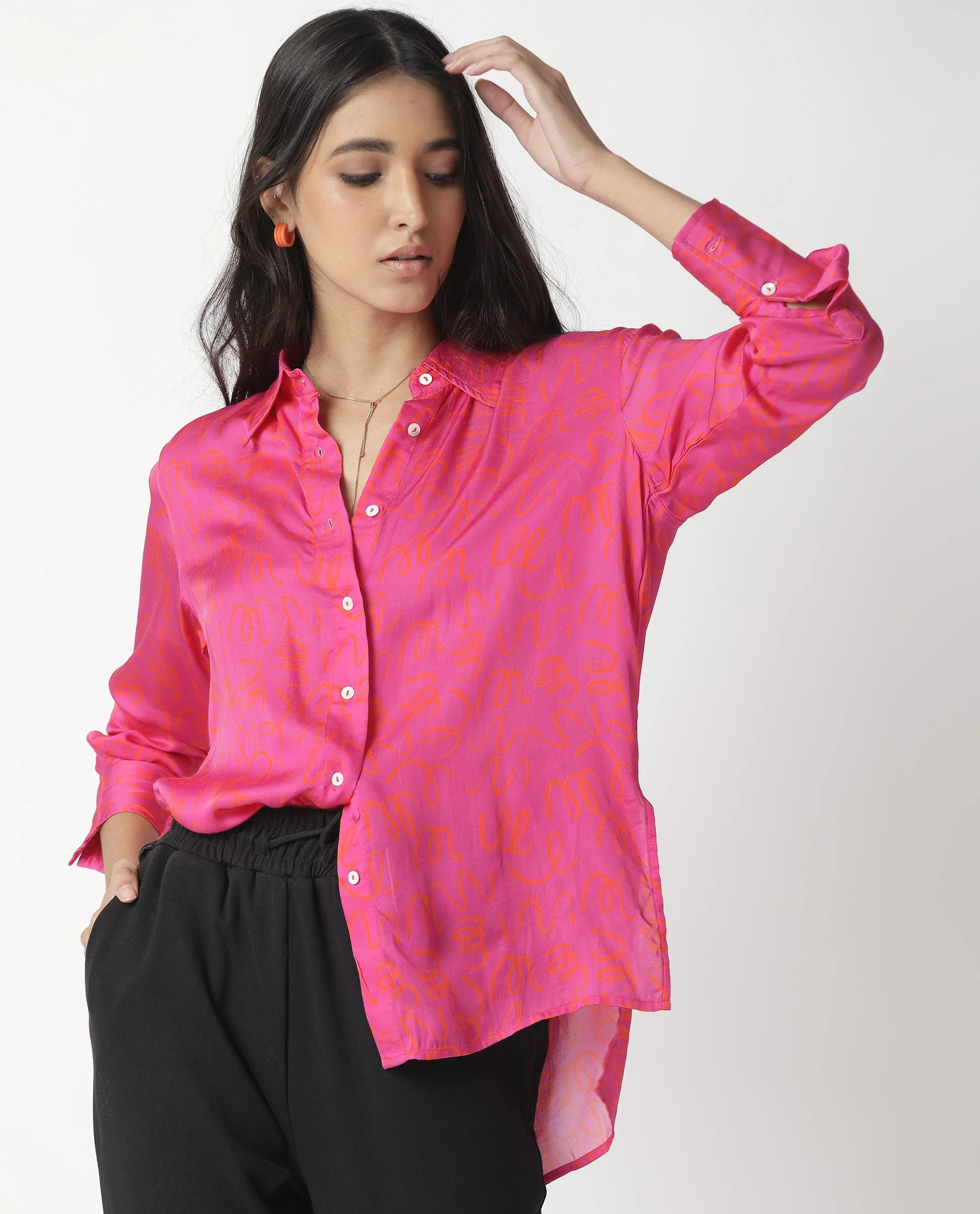 Rareism Womens Vani Pink Dress Modal Fabric Regular Fit Cuffed Sleeve Collared Neck - Image 13