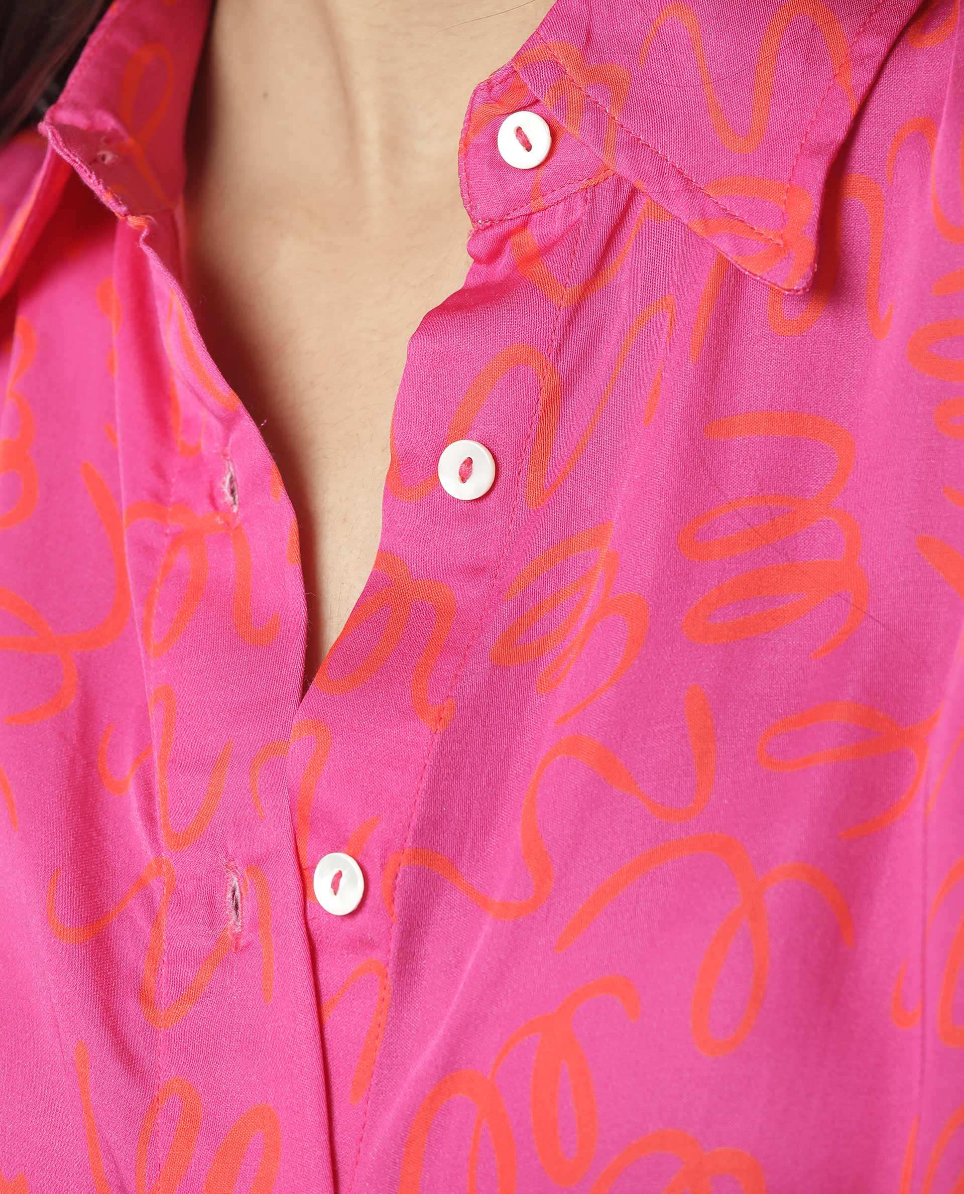 Rareism Womens Vani Pink Dress Modal Fabric Regular Fit Cuffed Sleeve Collared Neck - Image 3