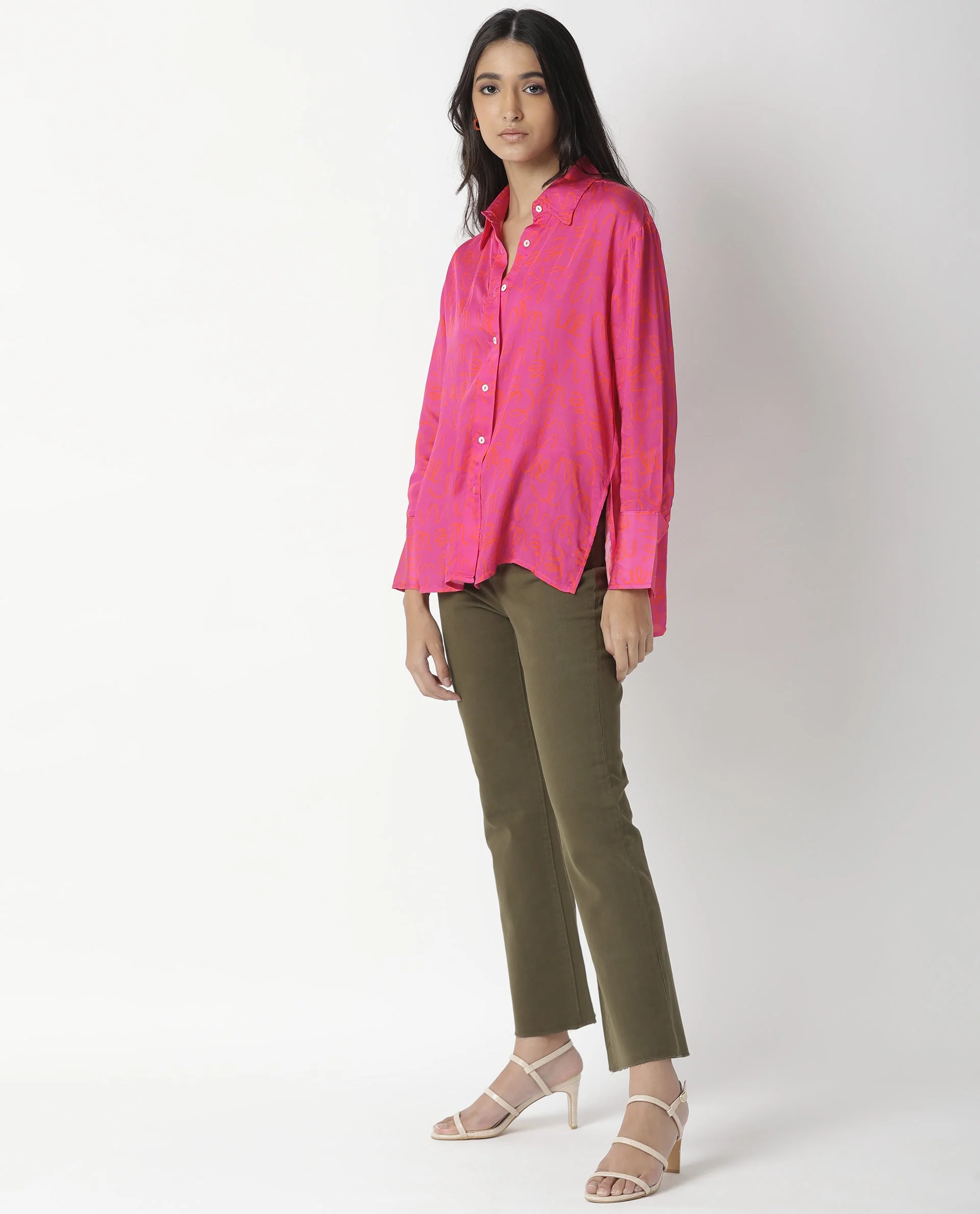 Rareism Womens Vani Pink Dress Modal Fabric Regular Fit Cuffed Sleeve Collared Neck - Image 6