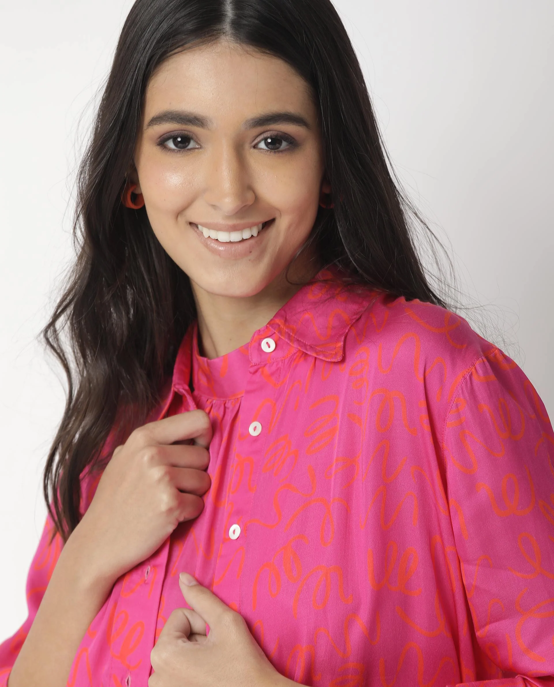 Rareism Womens Vani Pink Dress Modal Fabric Regular Fit Cuffed Sleeve Collared Neck - Image 8