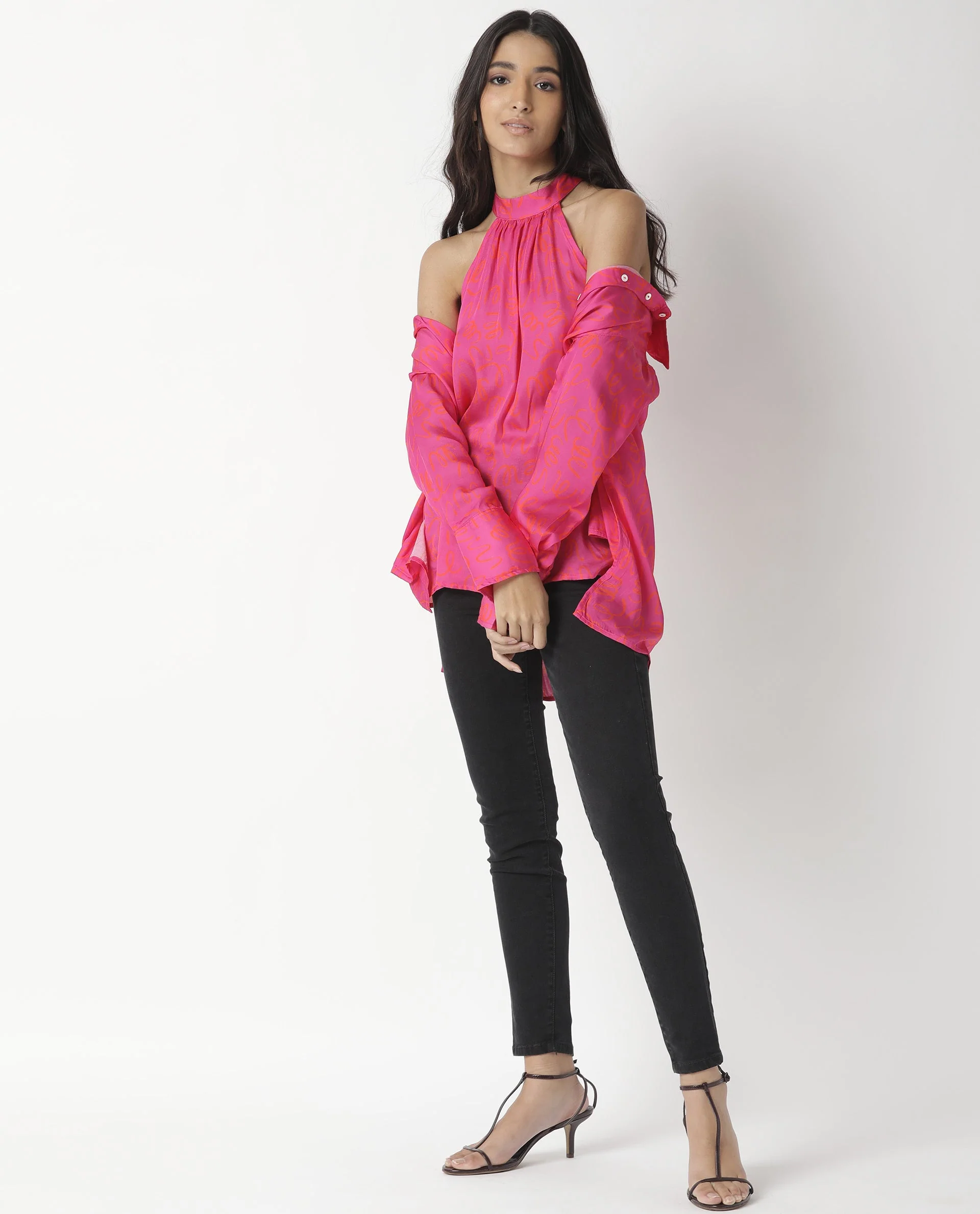 Rareism Womens Vani Pink Dress Modal Fabric Regular Fit Cuffed Sleeve Collared Neck - Image 9