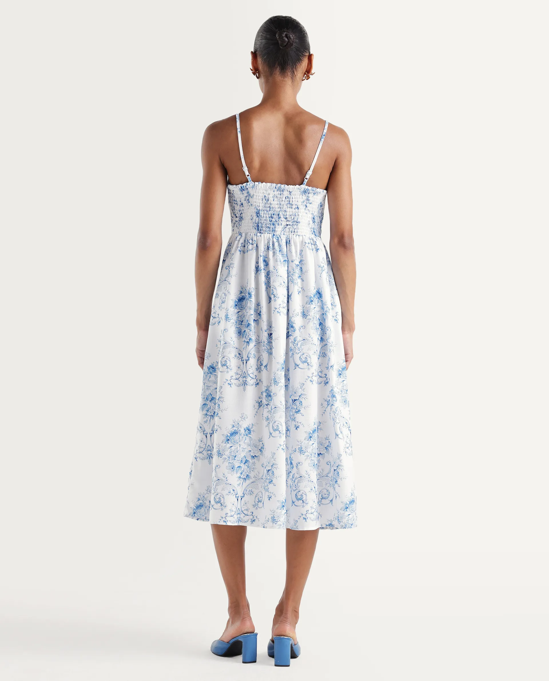 Rareism Women's Vaniko Light Blue Polyester Tube Neck Fit And Flare Floral Print Dress - Image 7