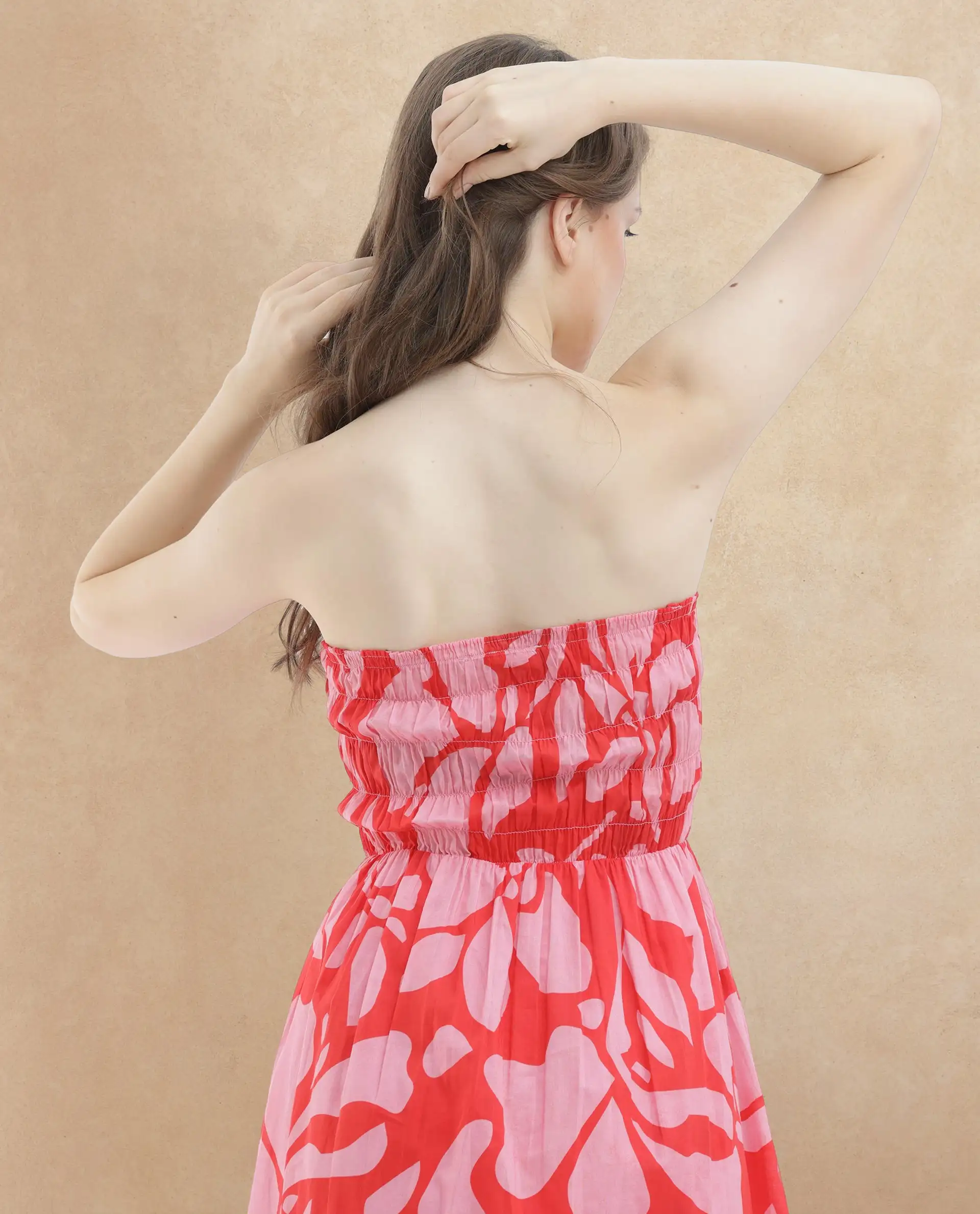 Rareism Women's Vanka Red Cotton Shoulder Strap Floral Print Shoulder Strap Maxi Fit And Flare Dress - Image 5