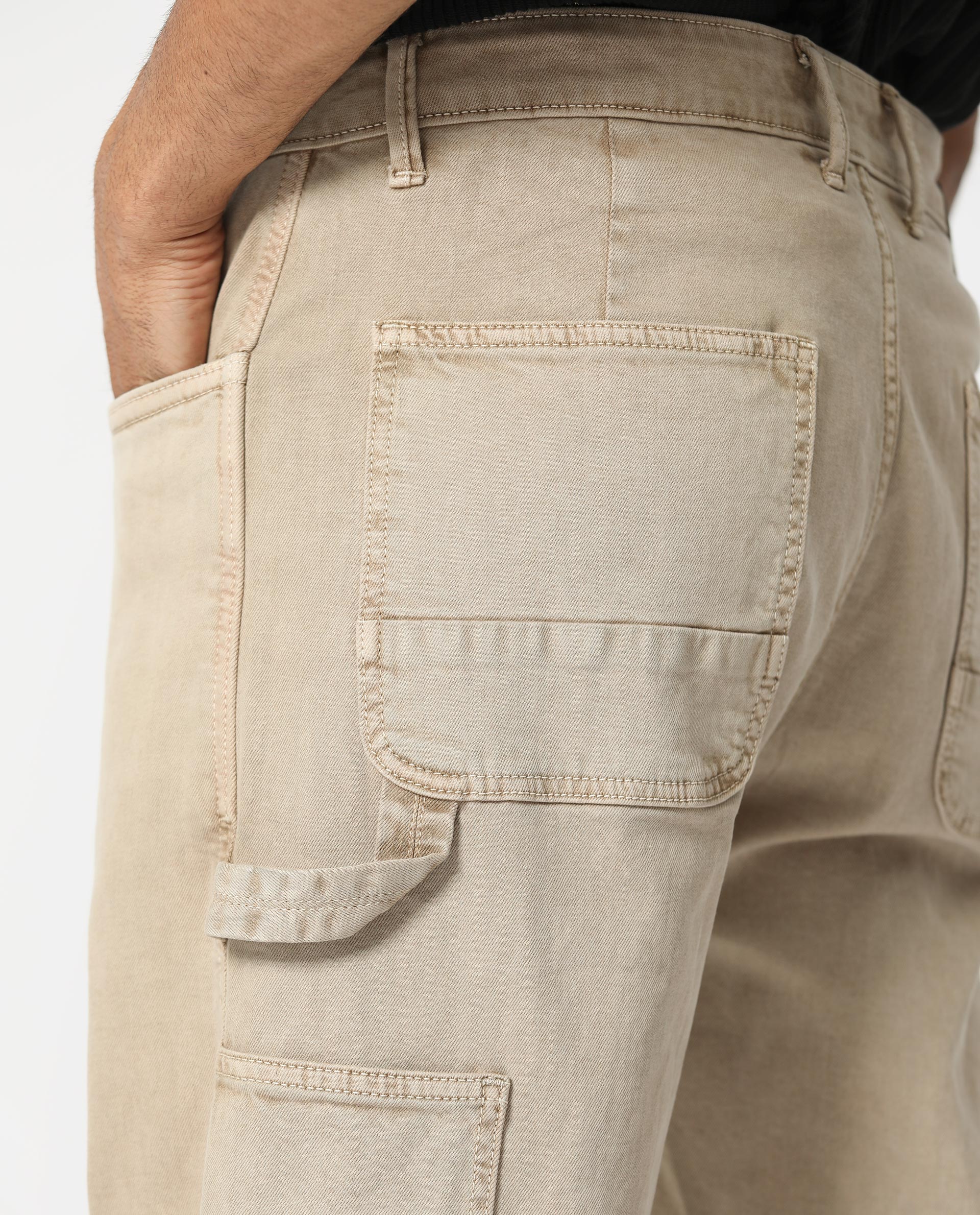 Rare Rabbit Men's Vannes Beige Cotton Plain Carpenter Fit Jeans - Image 2