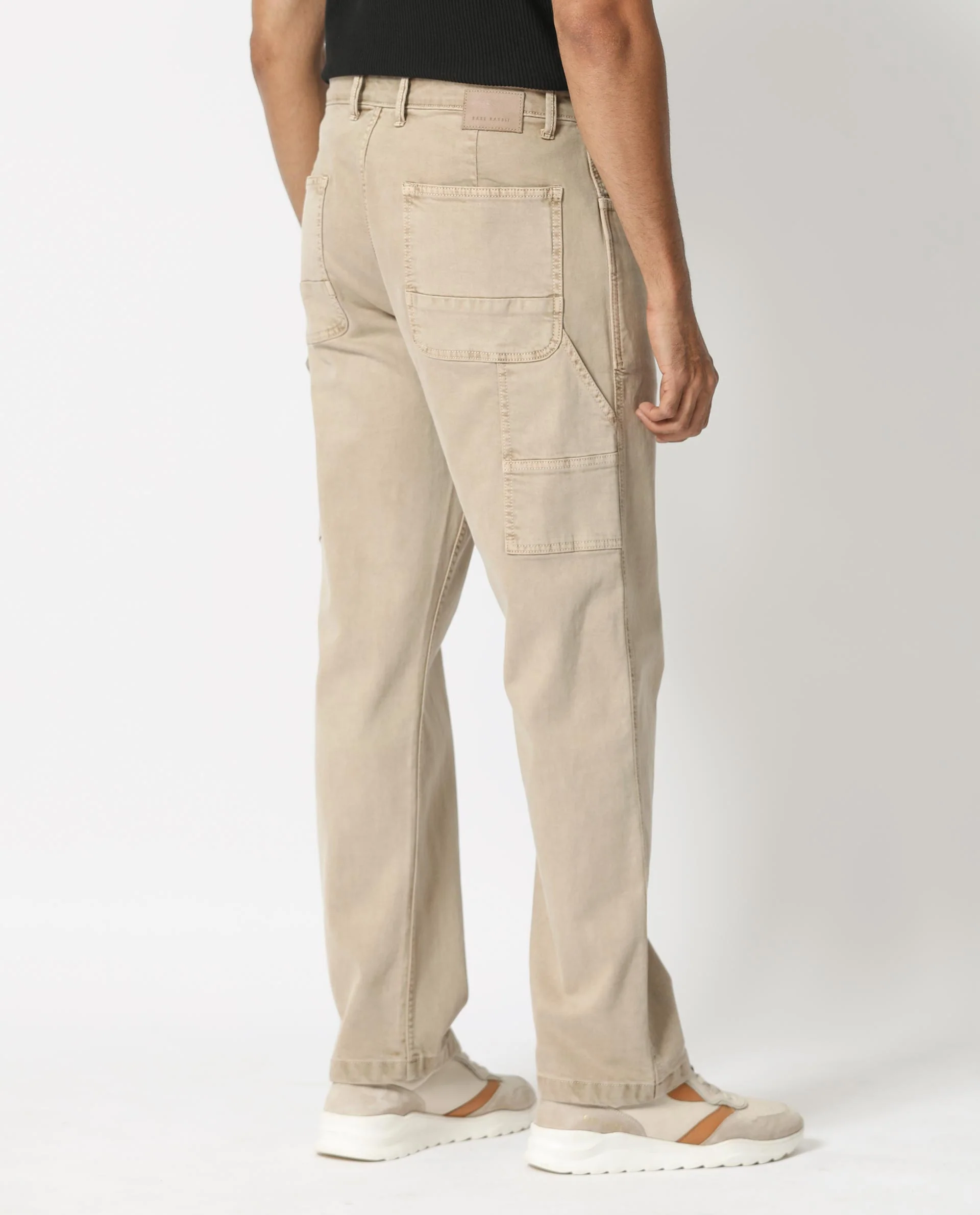 Rare Rabbit Men's Vannes Beige Cotton Plain Carpenter Fit Jeans - Image 3