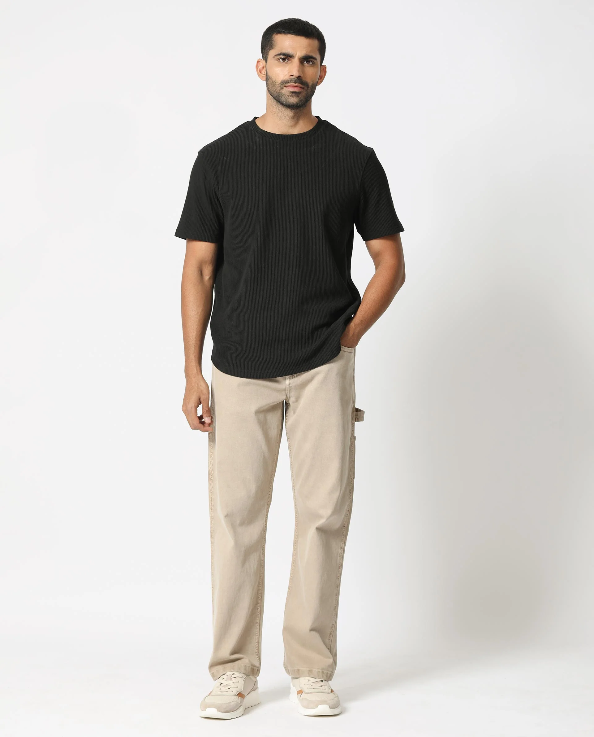 Rare Rabbit Men's Vannes Beige Cotton Plain Carpenter Fit Jeans - Image 4