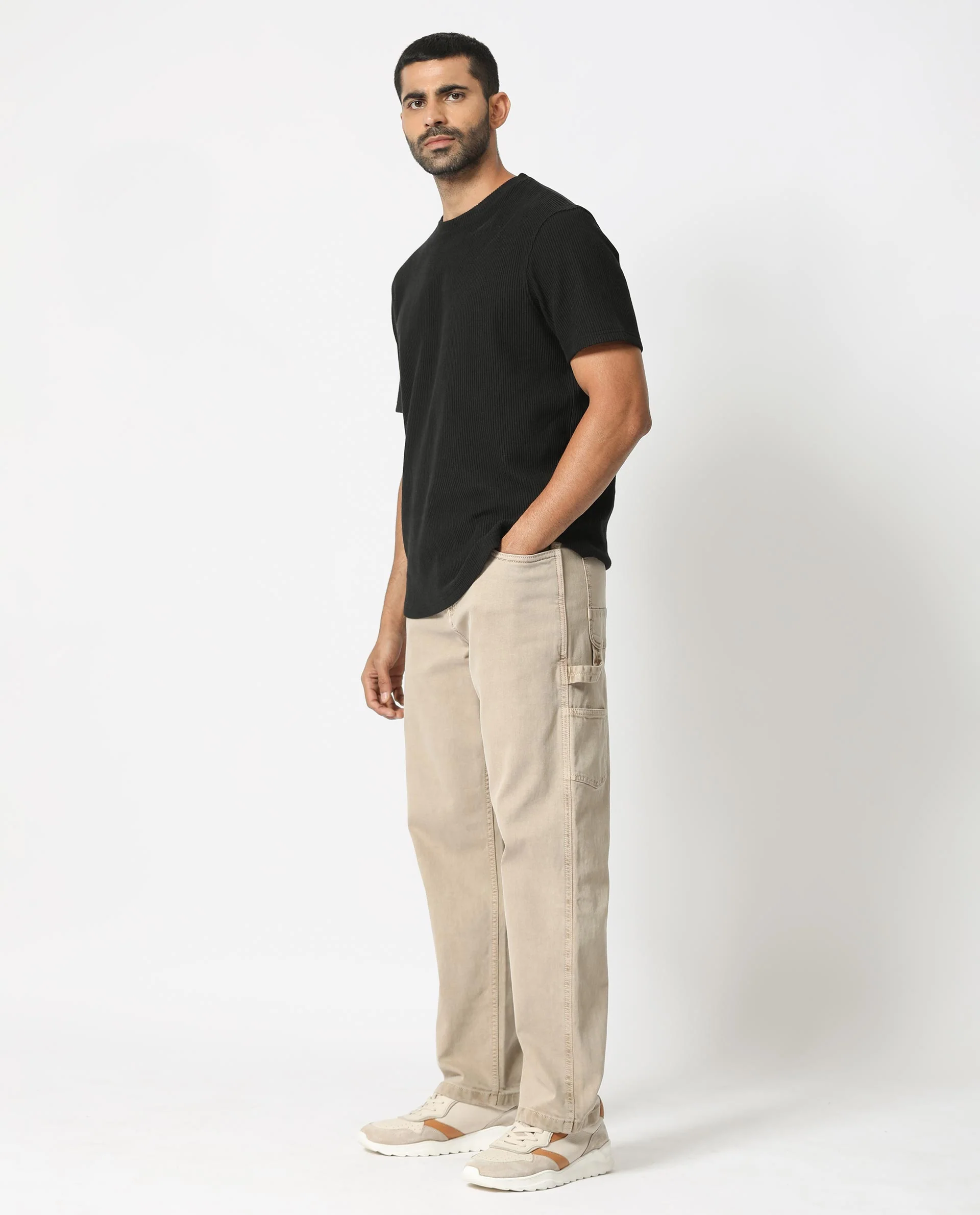 Rare Rabbit Men's Vannes Beige Cotton Plain Carpenter Fit Jeans - Image 7