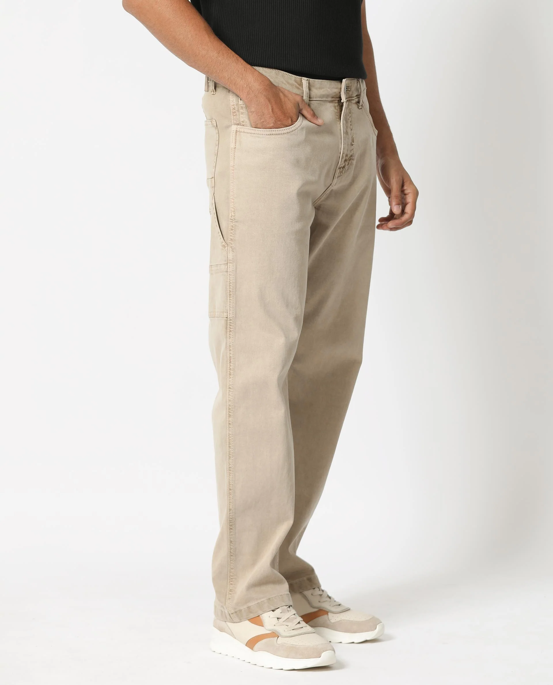 Rare Rabbit Men's Vannes Beige Cotton Plain Carpenter Fit Jeans - Image 8