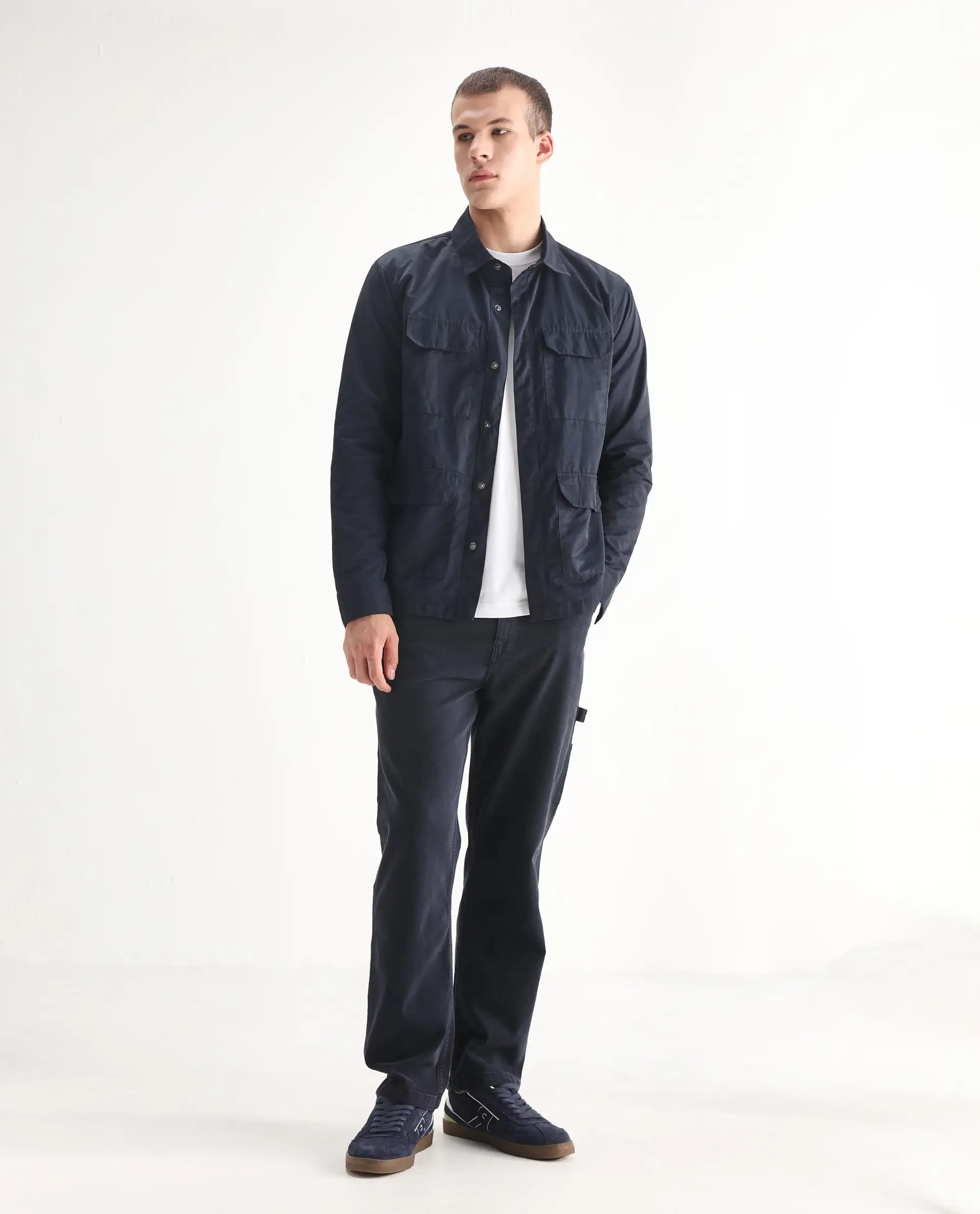 Rare Rabbit Men's Vannes Dark Navy Cotton Plain Carpenter Fit Jeans