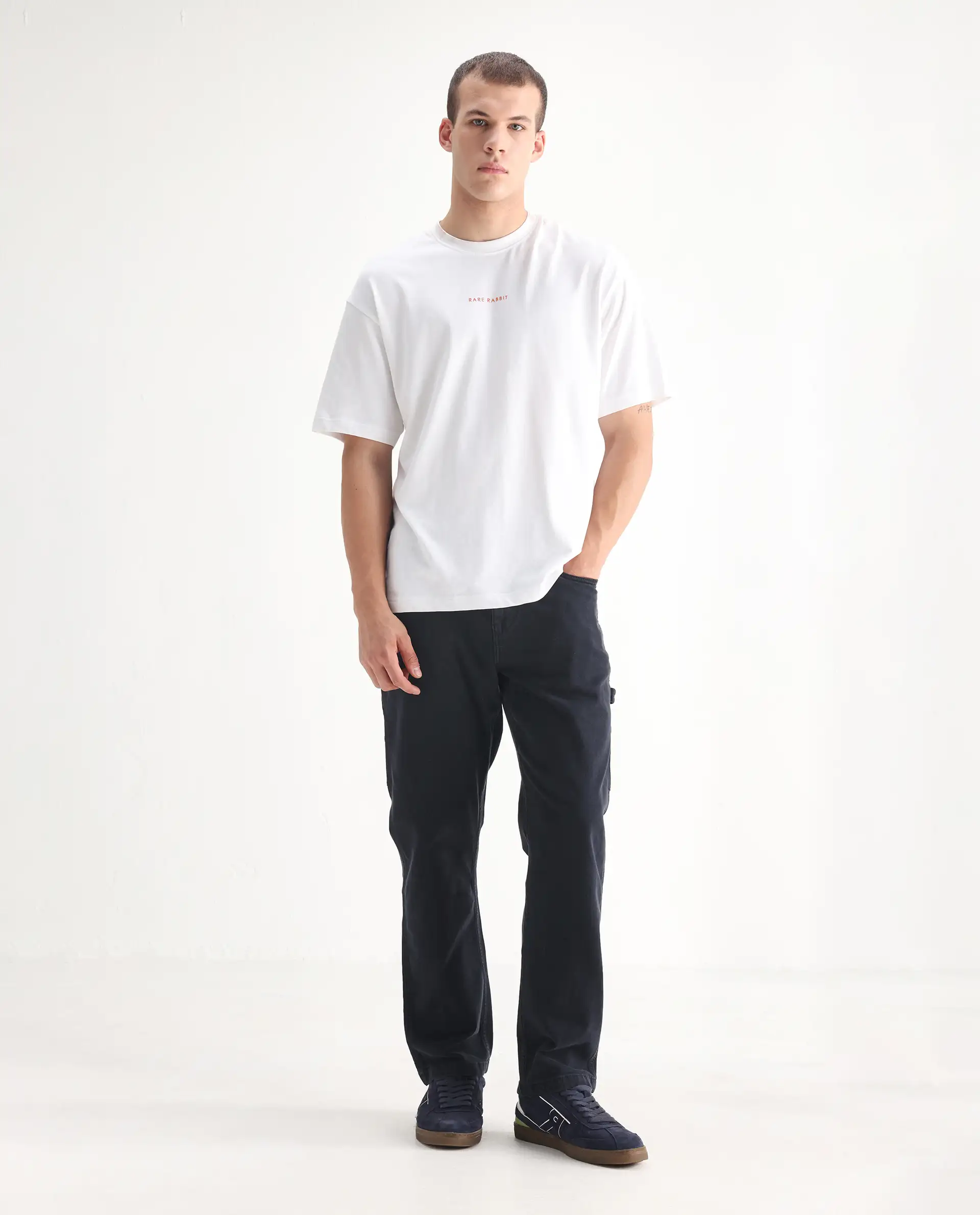 Rare Rabbit Men's Vannes Dark Navy Cotton Plain Carpenter Fit Jeans - Image 3