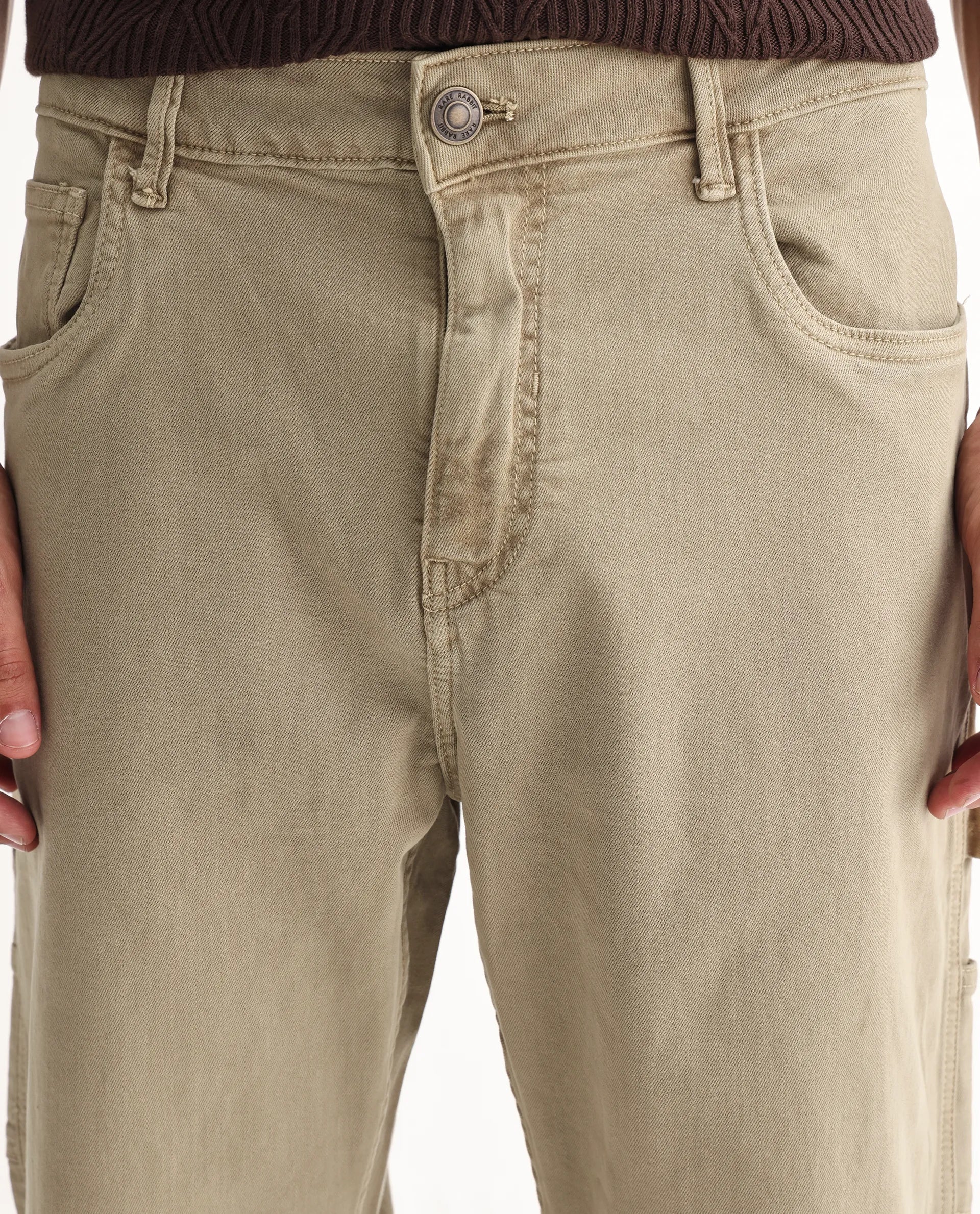 Rare Rabbit Men's Vannes Light Green Cotton Plain Loose Fit Jeans - Image 4