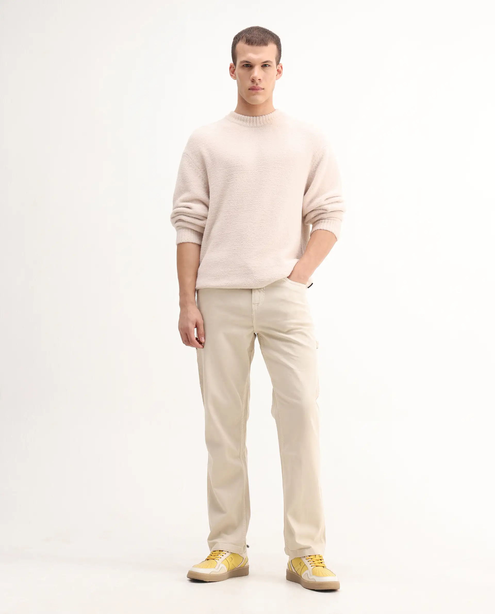 Rare Rabbit Men's Vannes Off White Cotton Plain Carpenter Fit Jeans - Image 2