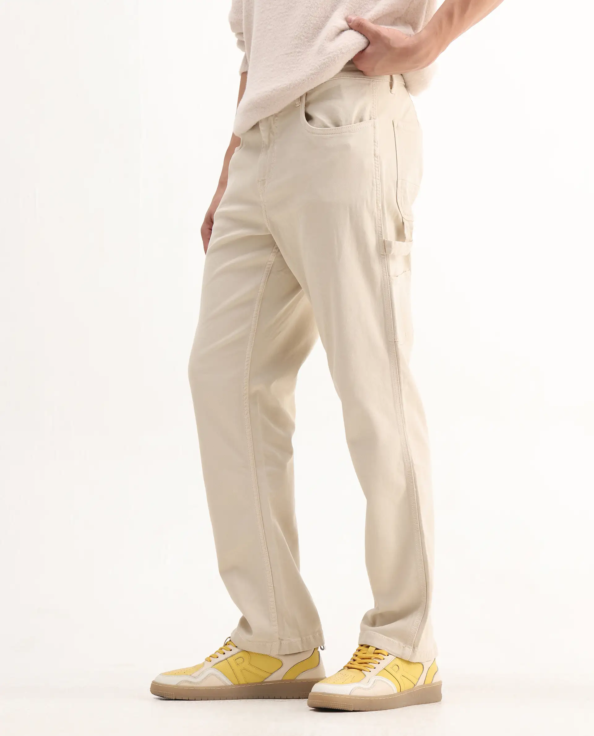 Rare Rabbit Men's Vannes Off White Cotton Plain Carpenter Fit Jeans - Image 6