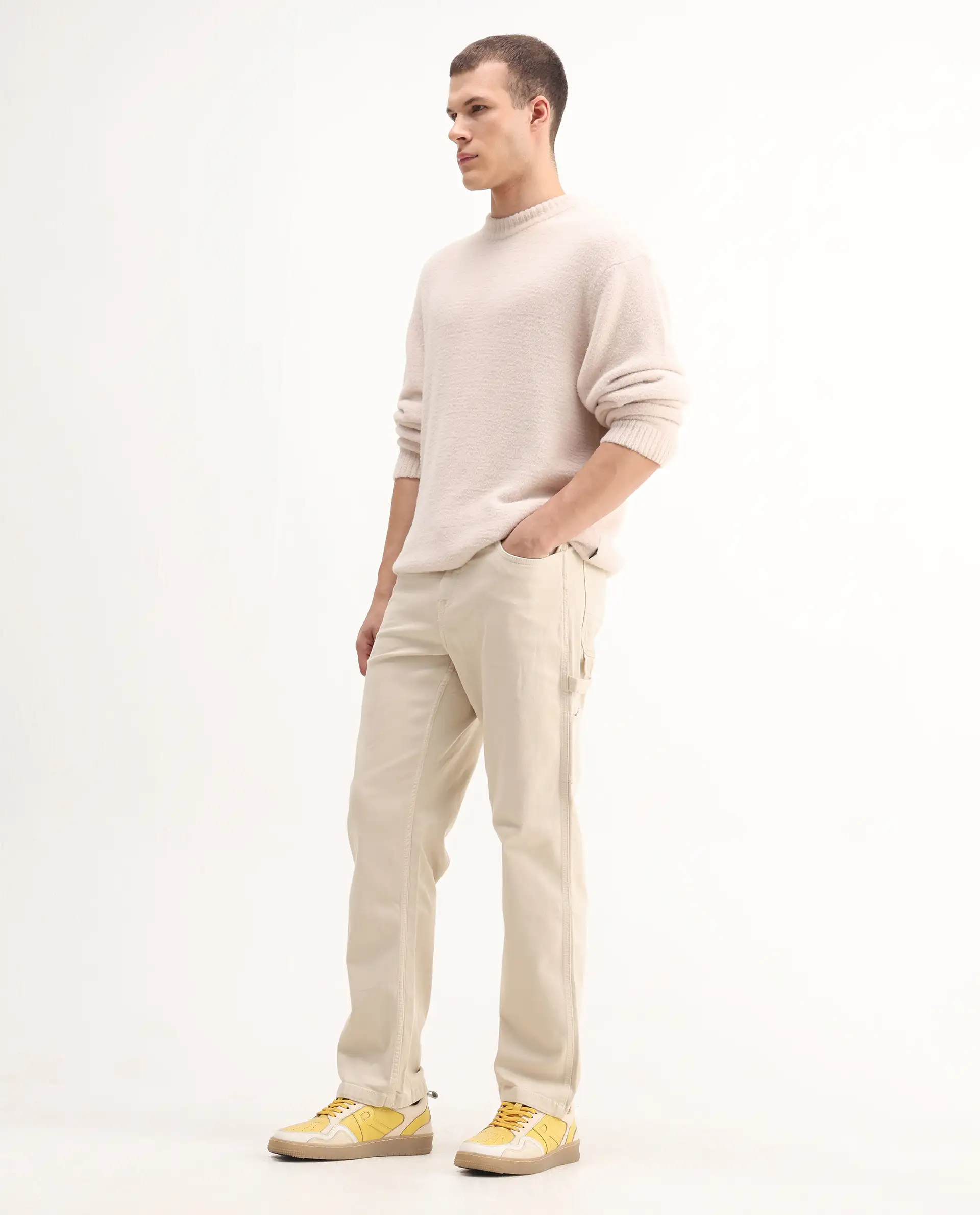 Rare Rabbit Men's Vannes Off White Cotton Plain Carpenter Fit Jeans - Image 8