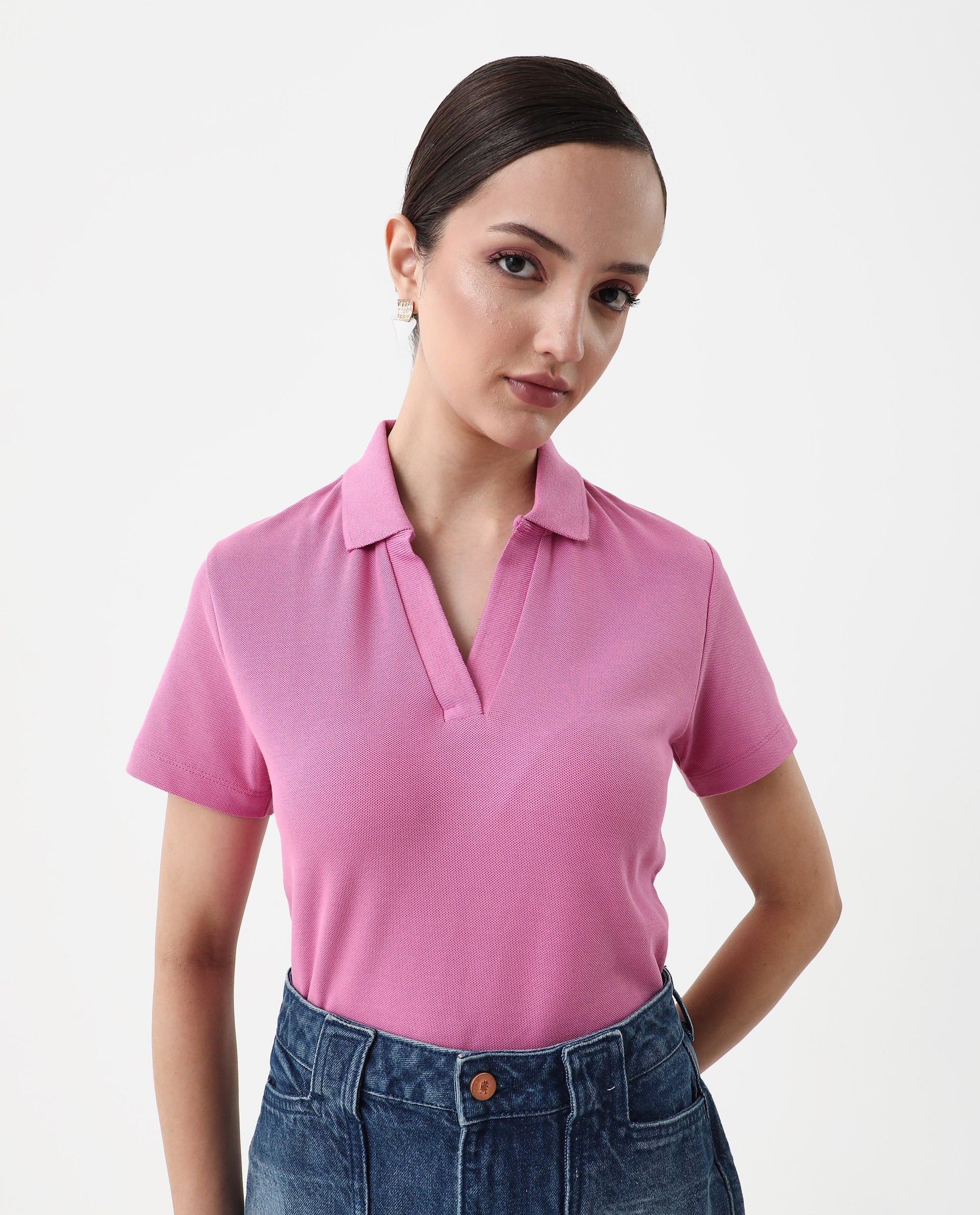 Rareism Women's Vano Pink Cotton Crew Neck Graphic Print Oversized Polo - Image 2