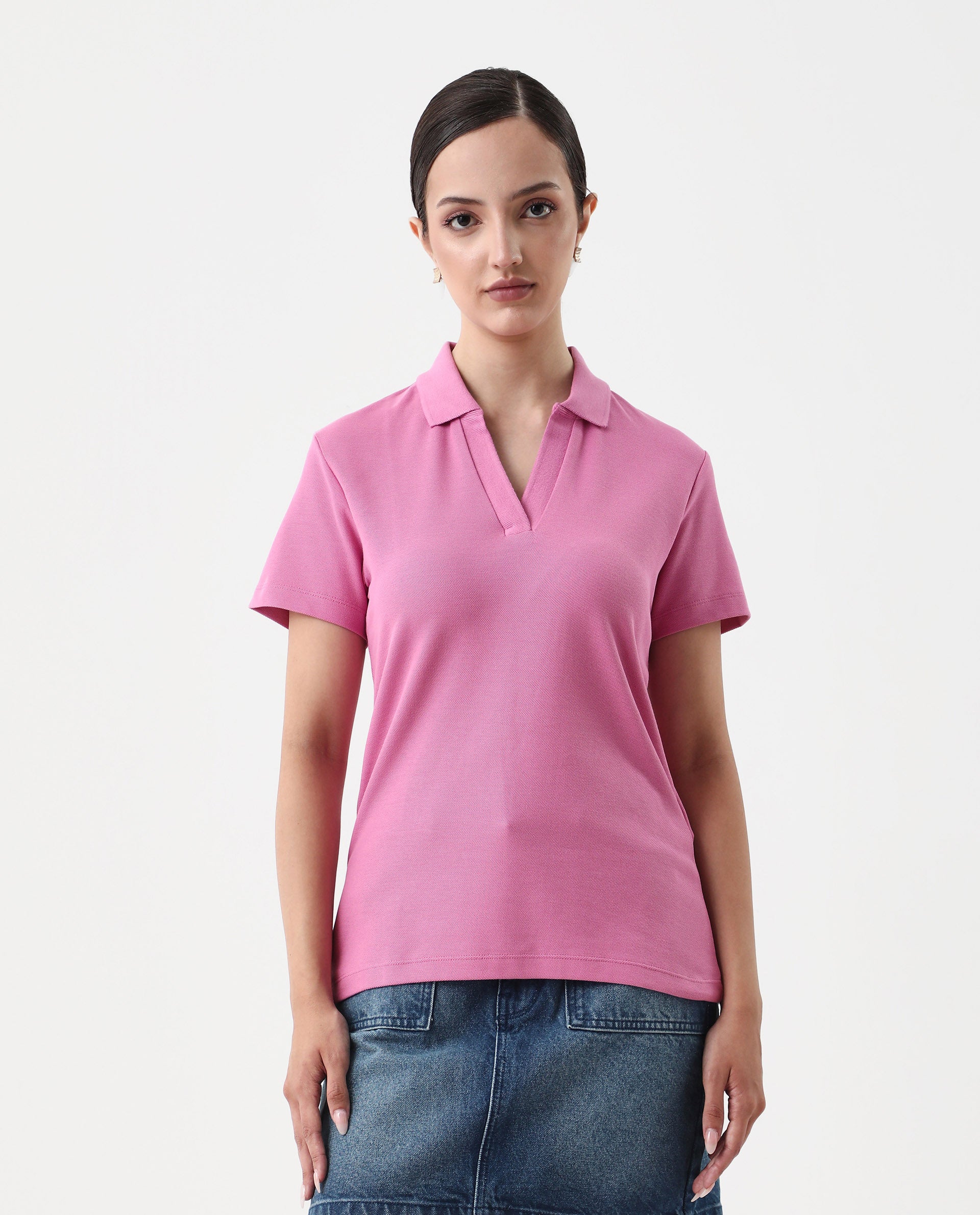 Rareism Women's Vano Pink Cotton Crew Neck Graphic Print Oversized Polo - Image 3