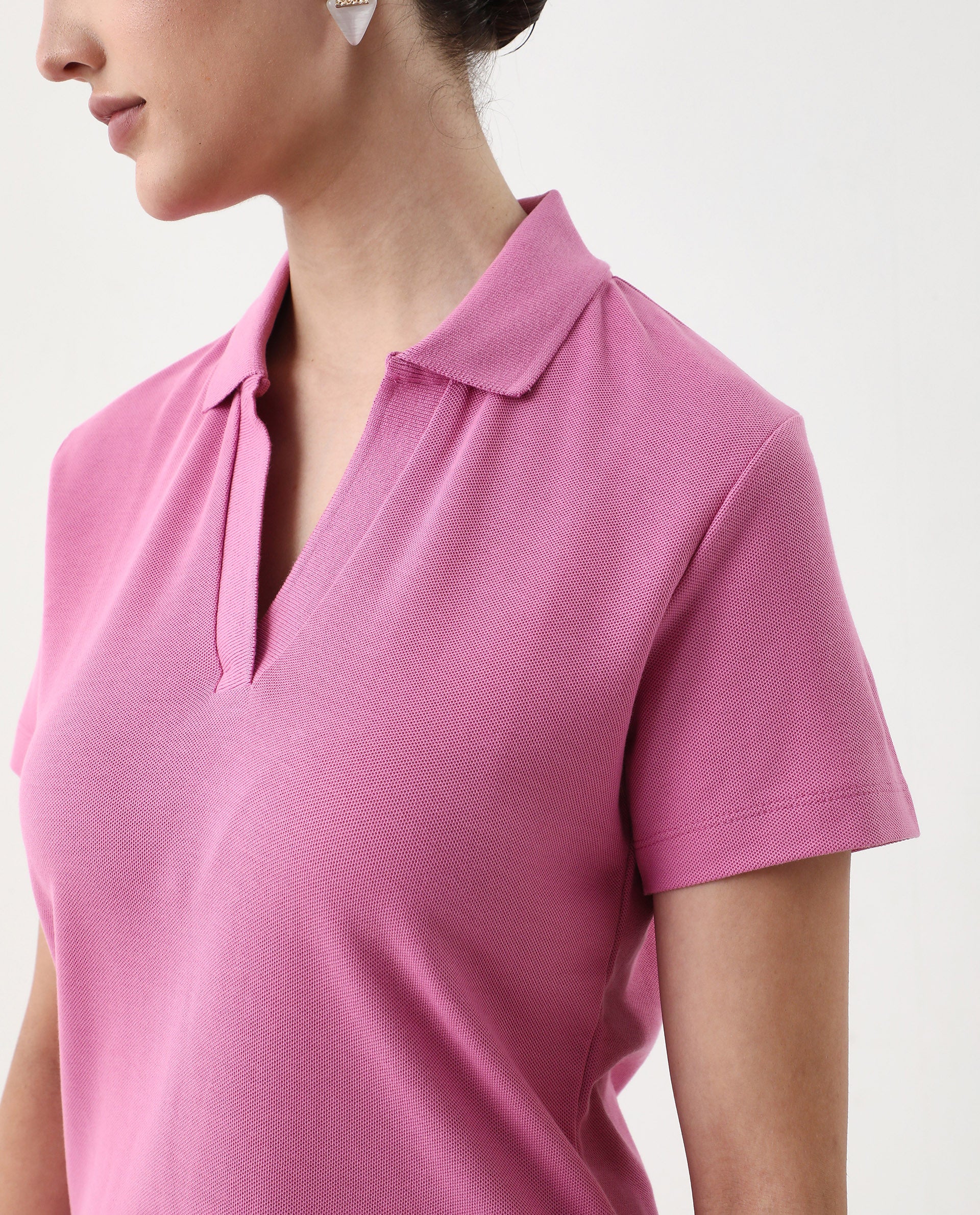 Rareism Women's Vano Pink Cotton Crew Neck Graphic Print Oversized Polo - Image 4