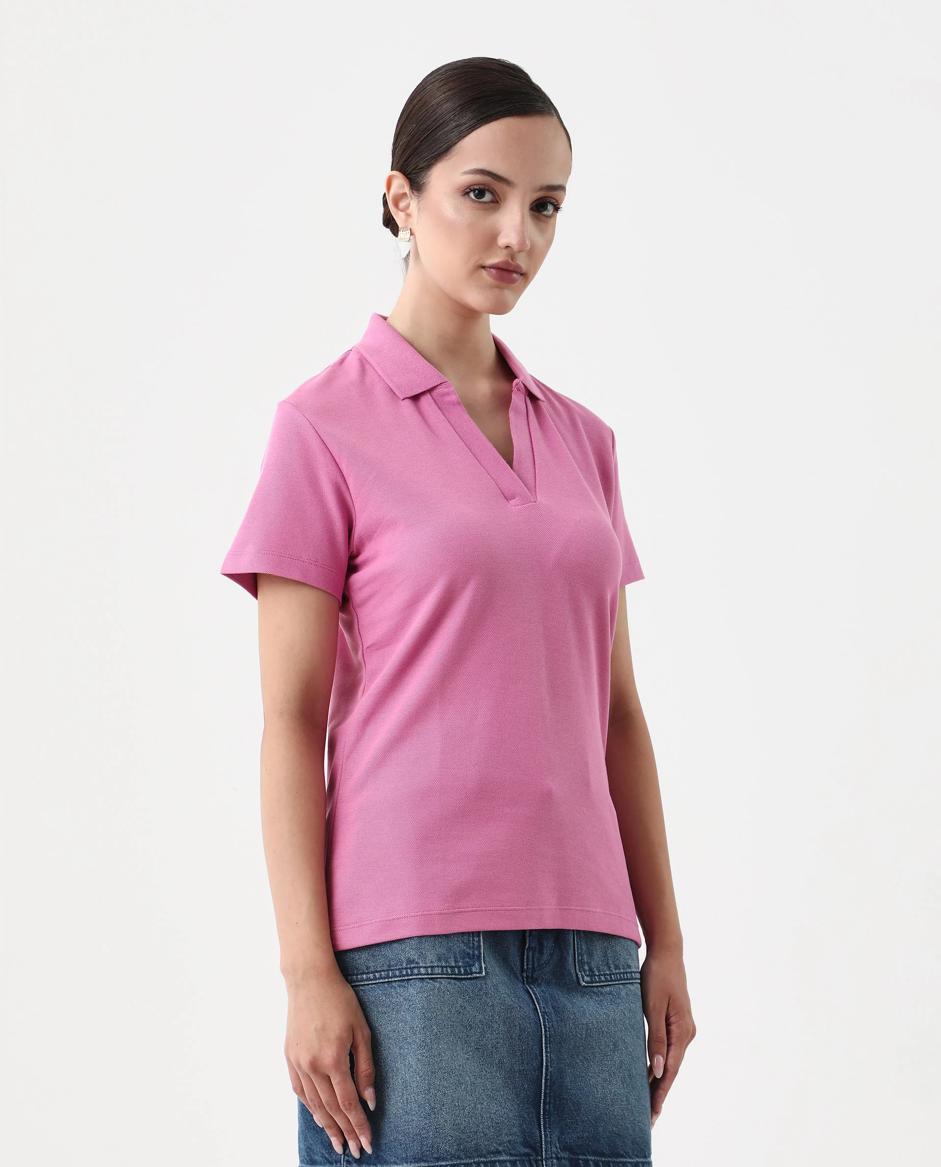Rareism Women's Vano Pink Cotton Crew Neck Graphic Print Oversized Polo - Image 5