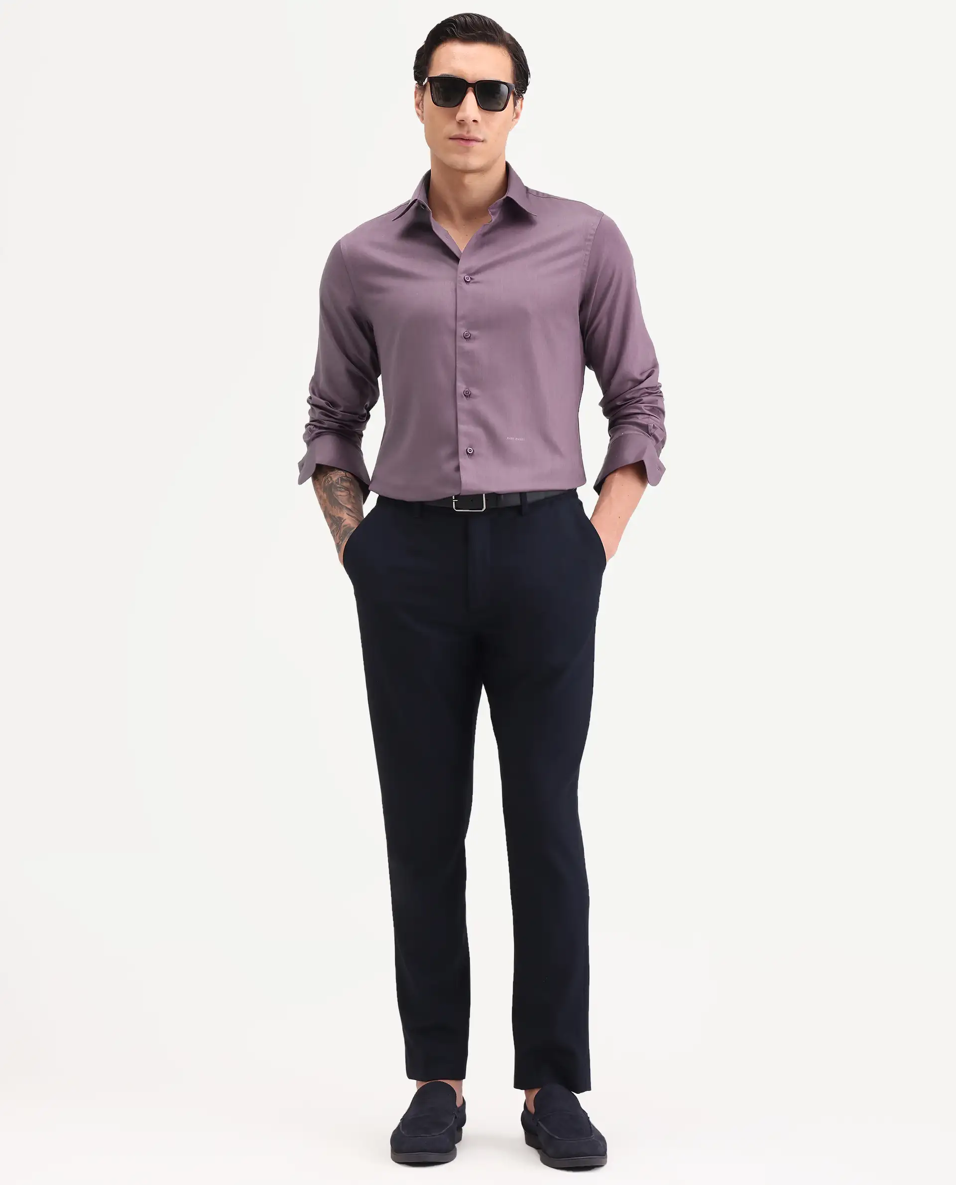 Rare Rabbit Men's Vansh Dark Purple Polyester Blend Fabric Spread Collar Regular Fit Plain Shirt - Image 2