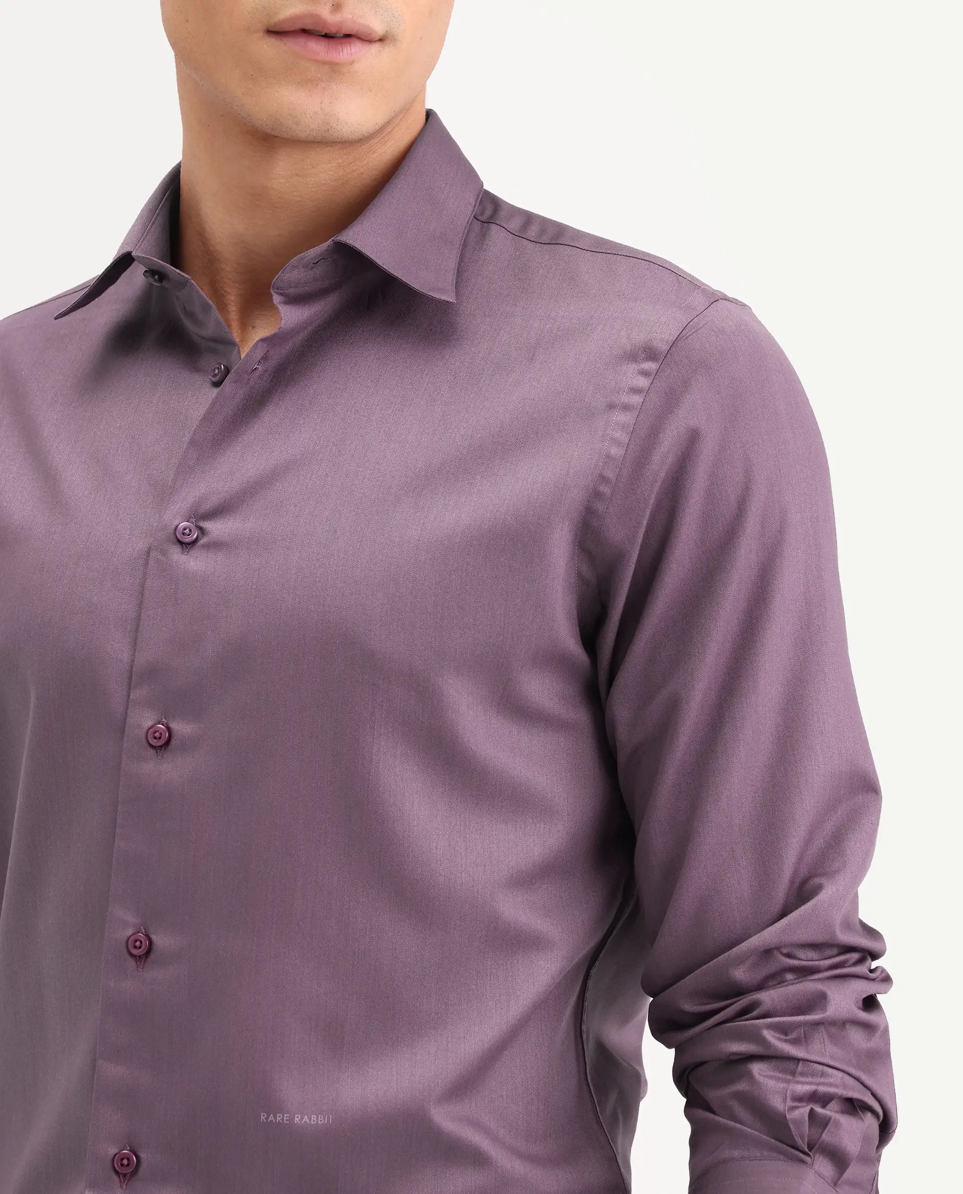 Rare Rabbit Men's Vansh Dark Purple Polyester Blend Fabric Spread Collar Regular Fit Plain Shirt - Image 3