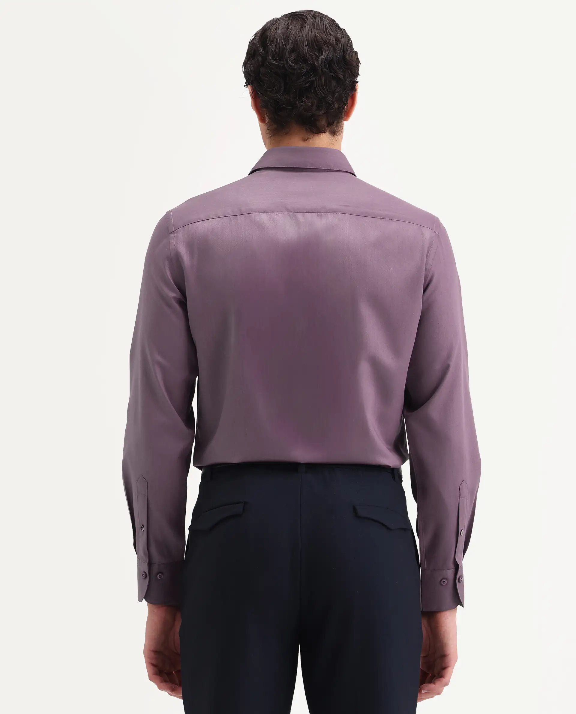 Rare Rabbit Men's Vansh Dark Purple Polyester Blend Fabric Spread Collar Regular Fit Plain Shirt - Image 6