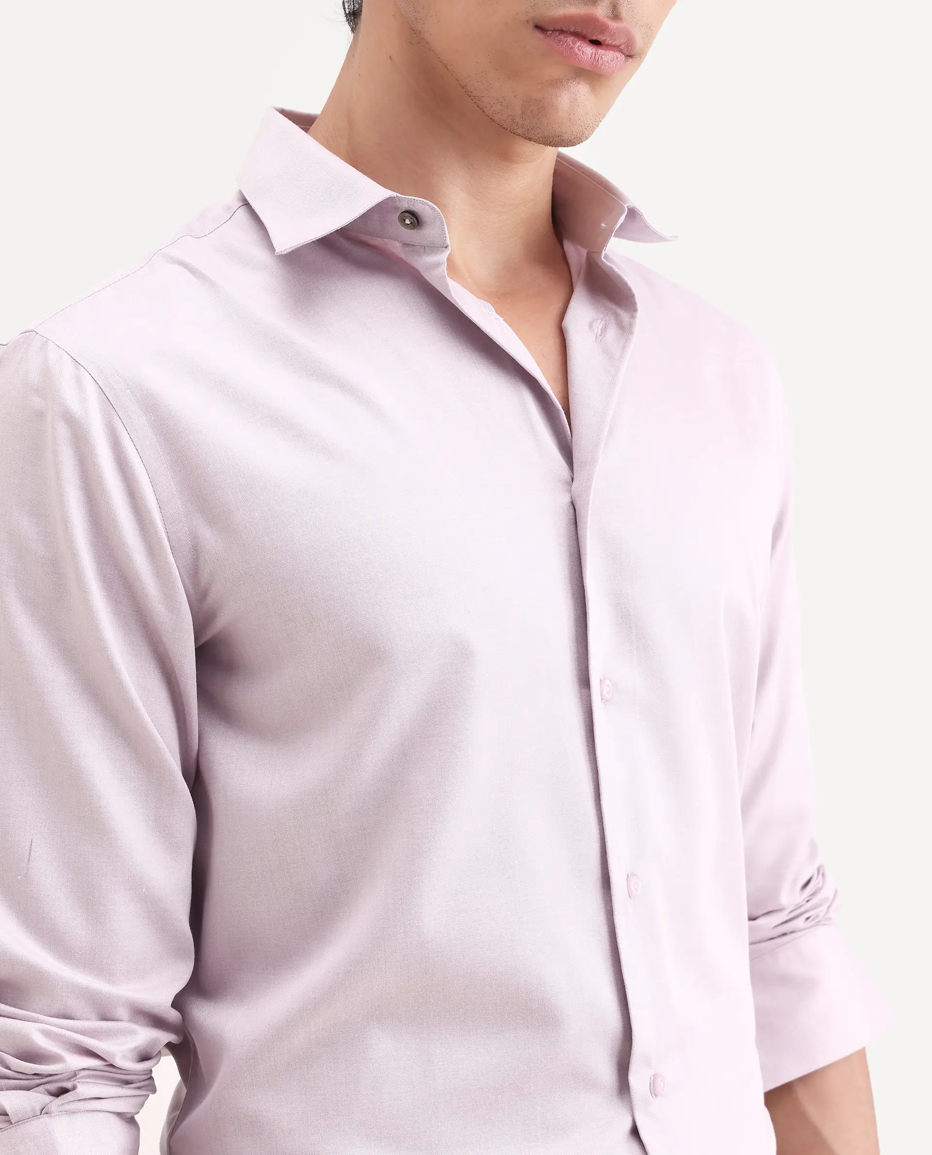 Rare Rabbit Men's Vansh Dusky Purple Polyester Blend Fabric Spread Collar Regular Fit Plain Shirt - Image 3