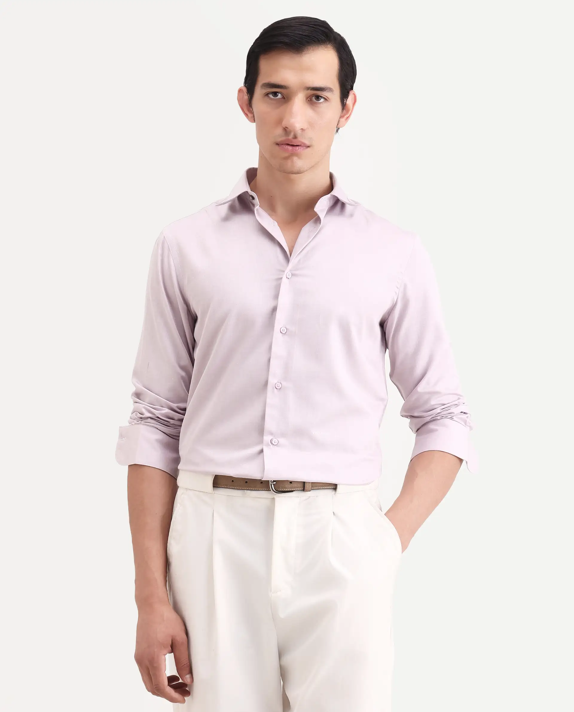 Rare Rabbit Men's Vansh Dusky Purple Polyester Blend Fabric Spread Collar Regular Fit Plain Shirt - Image 4