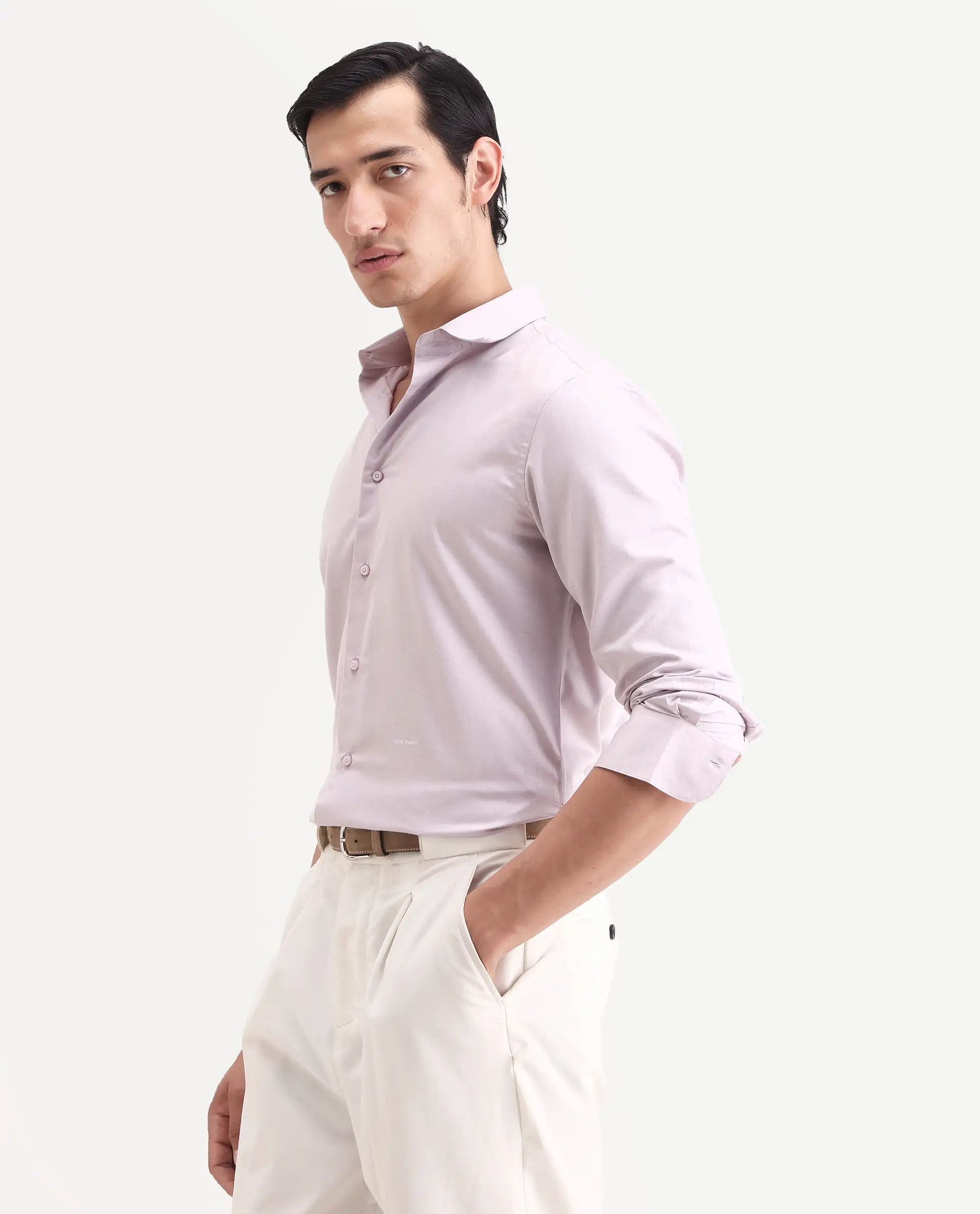 Rare Rabbit Men's Vansh Dusky Purple Polyester Blend Fabric Spread Collar Regular Fit Plain Shirt - Image 5