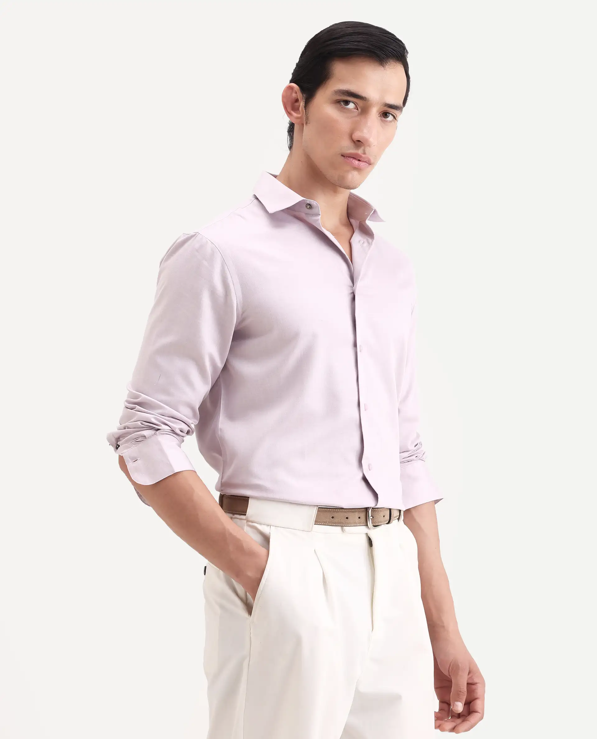 Rare Rabbit Men's Vansh Dusky Purple Polyester Blend Fabric Spread Collar Regular Fit Plain Shirt - Image 6