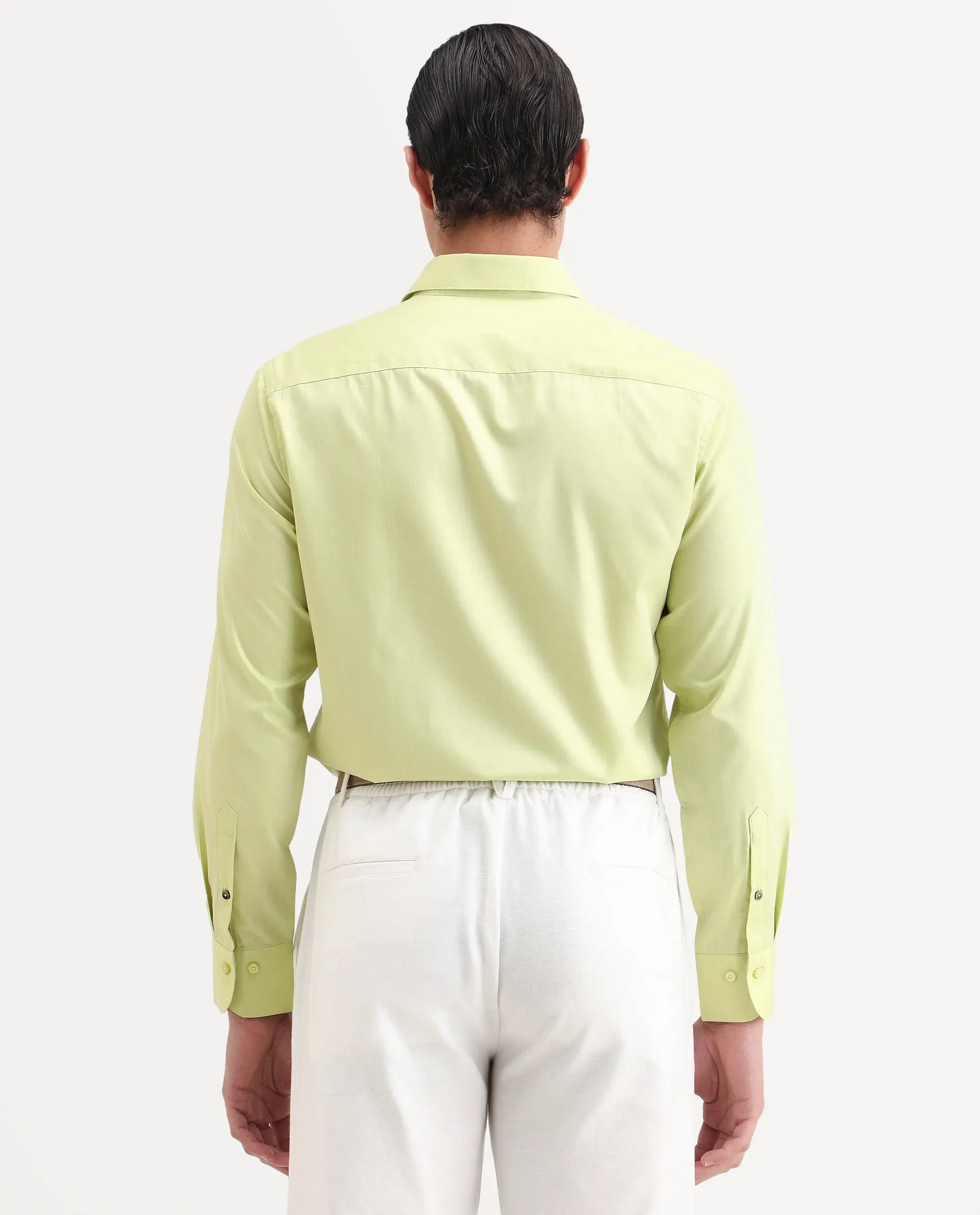 Rare Rabbit Men's Vansh Flouroscent Green Polyester Blend Fabric Spread Collar Regular Fit Plain Shirt - Image 7