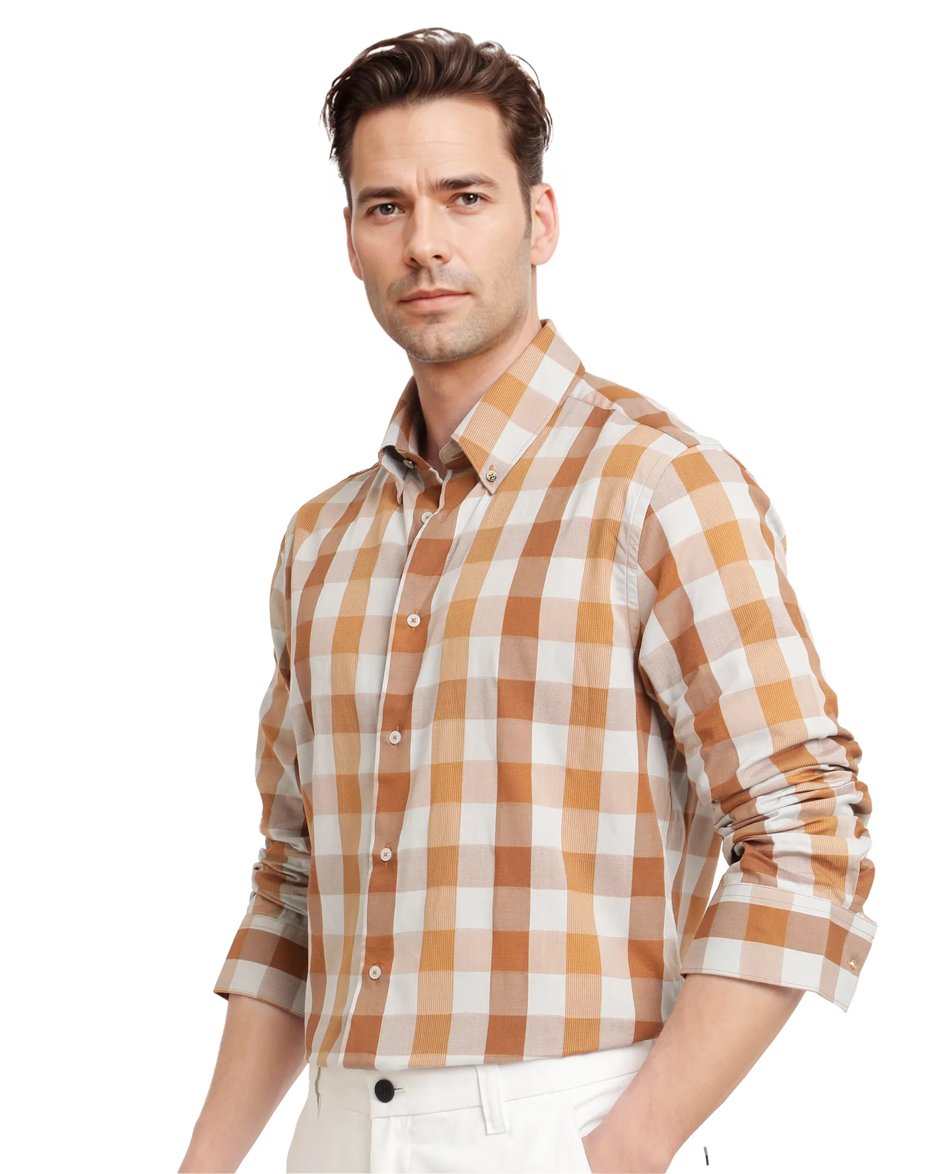 Rare Rabbit Men's Vanta Dusky Mustard Cotton Checked Print Regular Fit Full Sleeve Collared Shirt - Image 3
