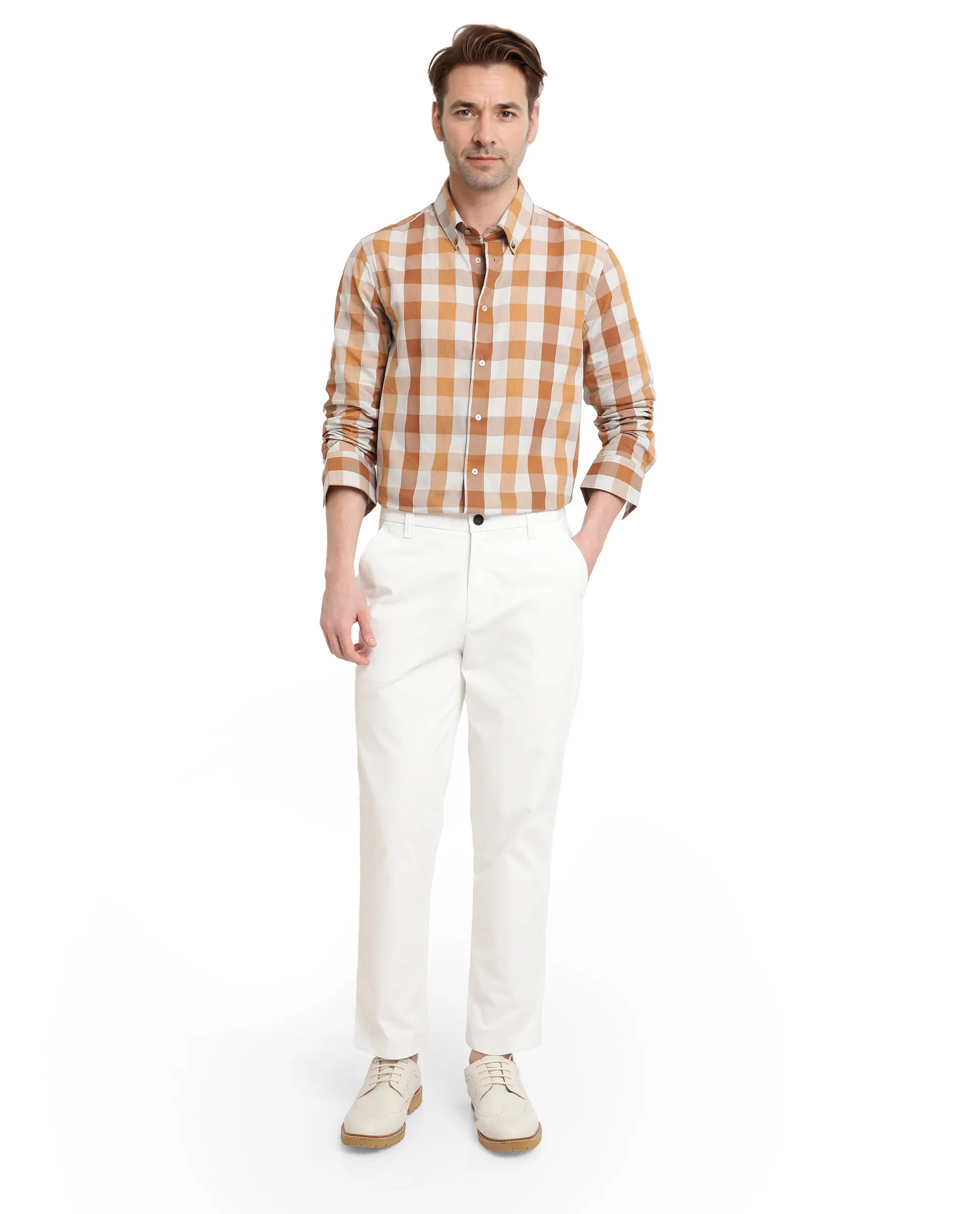Rare Rabbit Men's Vanta Dusky Mustard Cotton Checked Print Regular Fit Full Sleeve Collared Shirt - Image 5