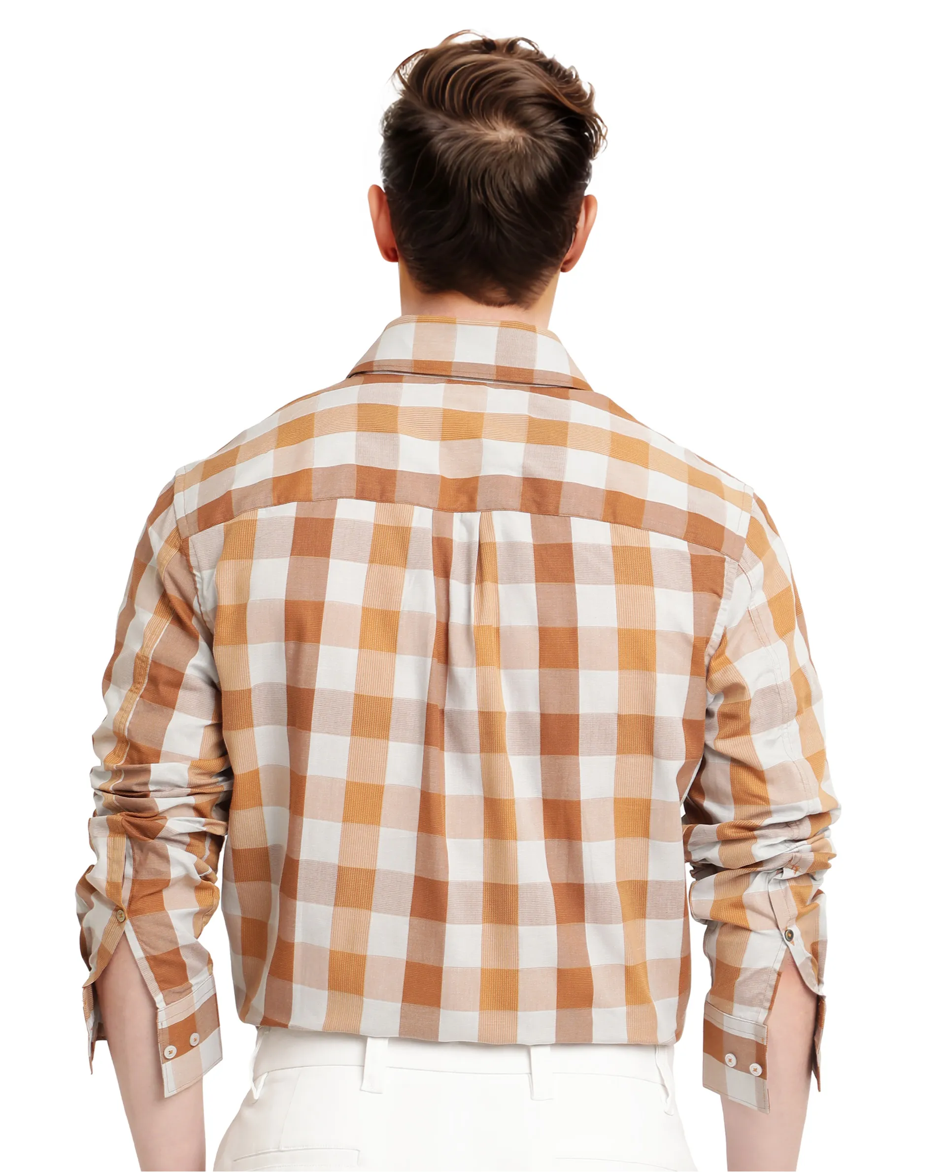 Rare Rabbit Men's Vanta Dusky Mustard Cotton Checked Print Regular Fit Full Sleeve Collared Shirt - Image 7